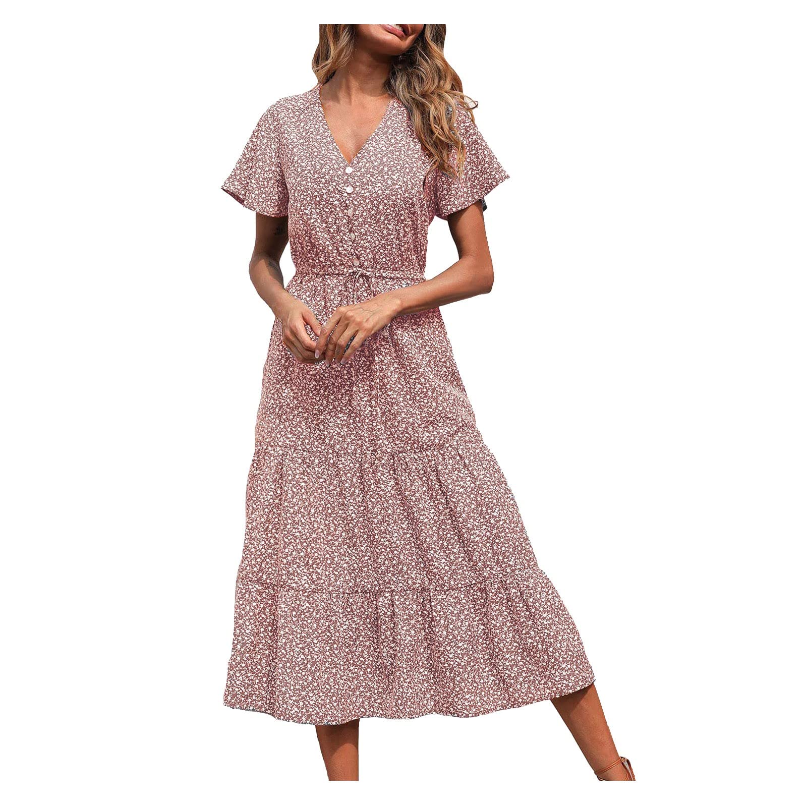 Women's Summer Floral Boho Dress - Striped Short Sleeve Elegant Fit & Flare Dress for Casual Wear | Perfect for Beach Vacations, Date Nights & Summer Parties