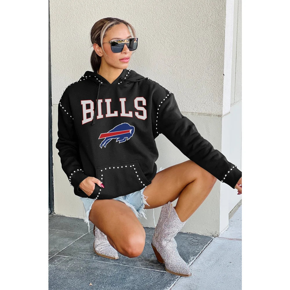 Buffalo Bills Women's Studded Pullover Hoodie - NFL Football Team Gameday Fashion - Perfect for Tailgating, Game Day Outfits & Casual Winter Wear