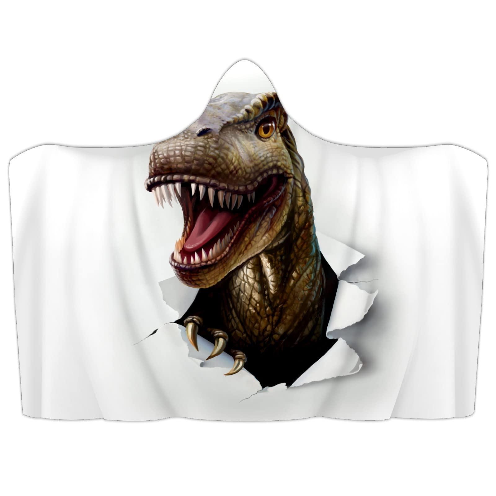 Angry Dinosaur Hooded Blanket - Soft Wearable Fleece Poncho with Hood, 39x51 Inch Plush Throw Blanket for Adults & Kids - Perfect for Bed, Sofa, Movie Nights & Camping