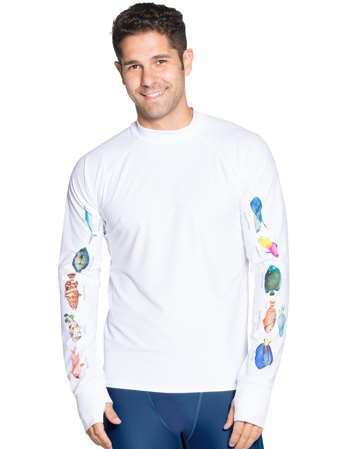 Tuga Men's UPF 50+ Snorkel Rash Guard Swim Shirt with Caribbean Fish Print - USA Made for Ocean Swimming, Snorkeling & Beach Activities