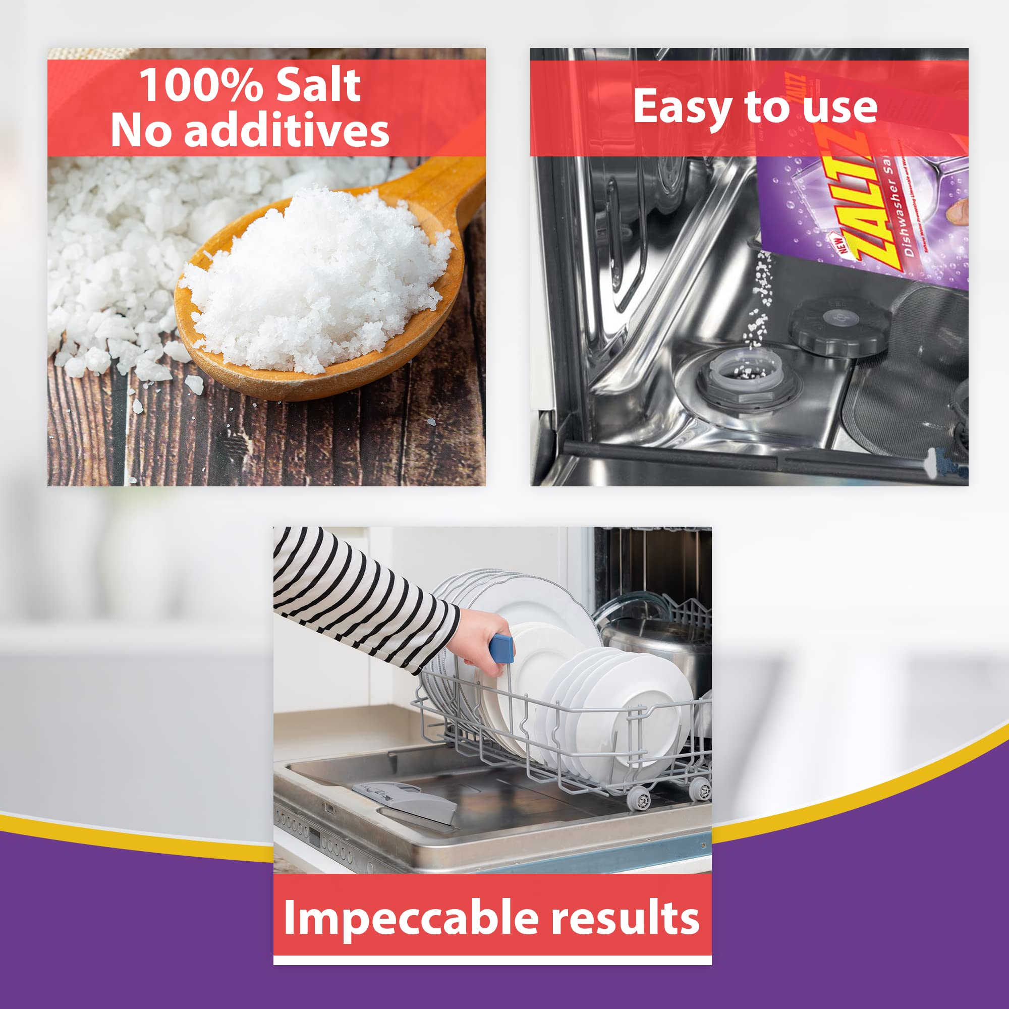 Zaltz Dishwasher Salt - Water Softener & Rinse Aid for Sparkling Clean Dishes, 4.4 lb Box with Easy-Pour Spout | Perfect for Hard Water Areas & Daily Dishwasher Maintenance