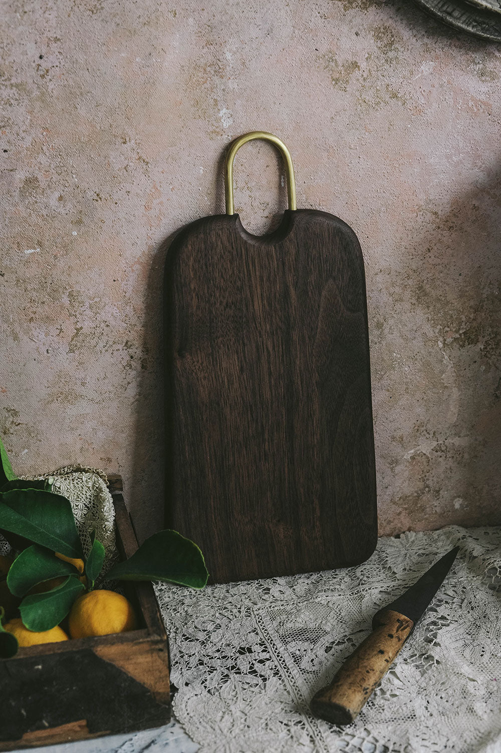 Premium Walnut Wood Cutting Board with Brass Handle - Perfect for Kitchen, Charcuterie, and Serving Cheese, Fruits, and Bread