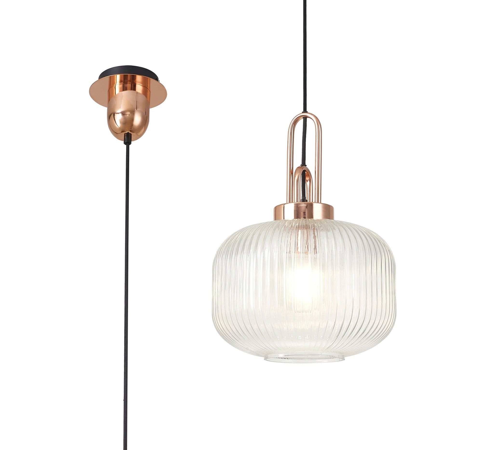Stylish Cadiz 1-Light Pendant Light with 30cm Pumpkin-Shaped Ribbed Glass Shade - E27 Socket, IP20 Rated, Multiple Color Options - Perfect for Kitchen Island, Dining Room, or Entryway Lighting