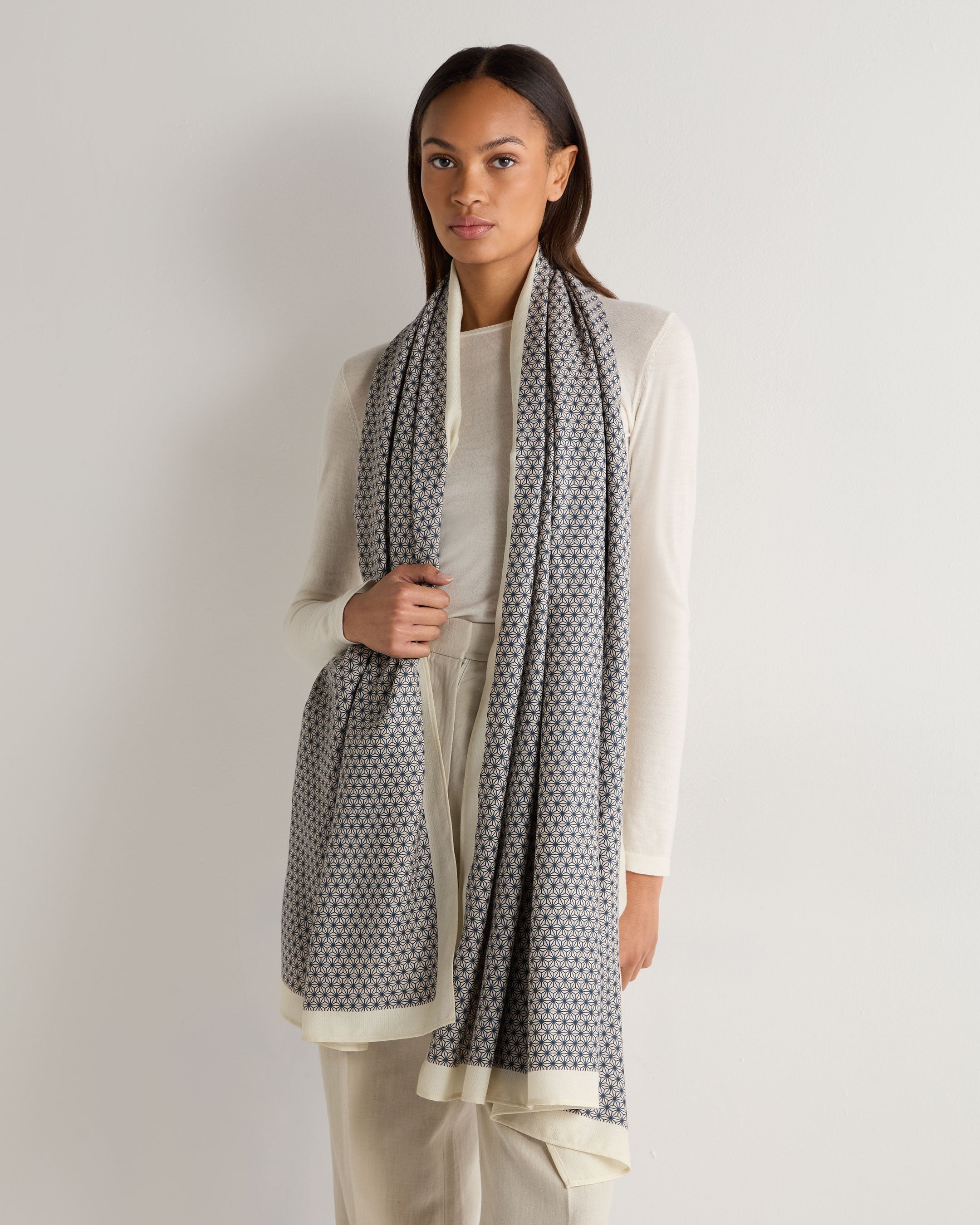 Women's Hexagonal Pashmina Shawl - New Ivory White Scarf for Winter Fashion, Office Wear & Evening Outfits