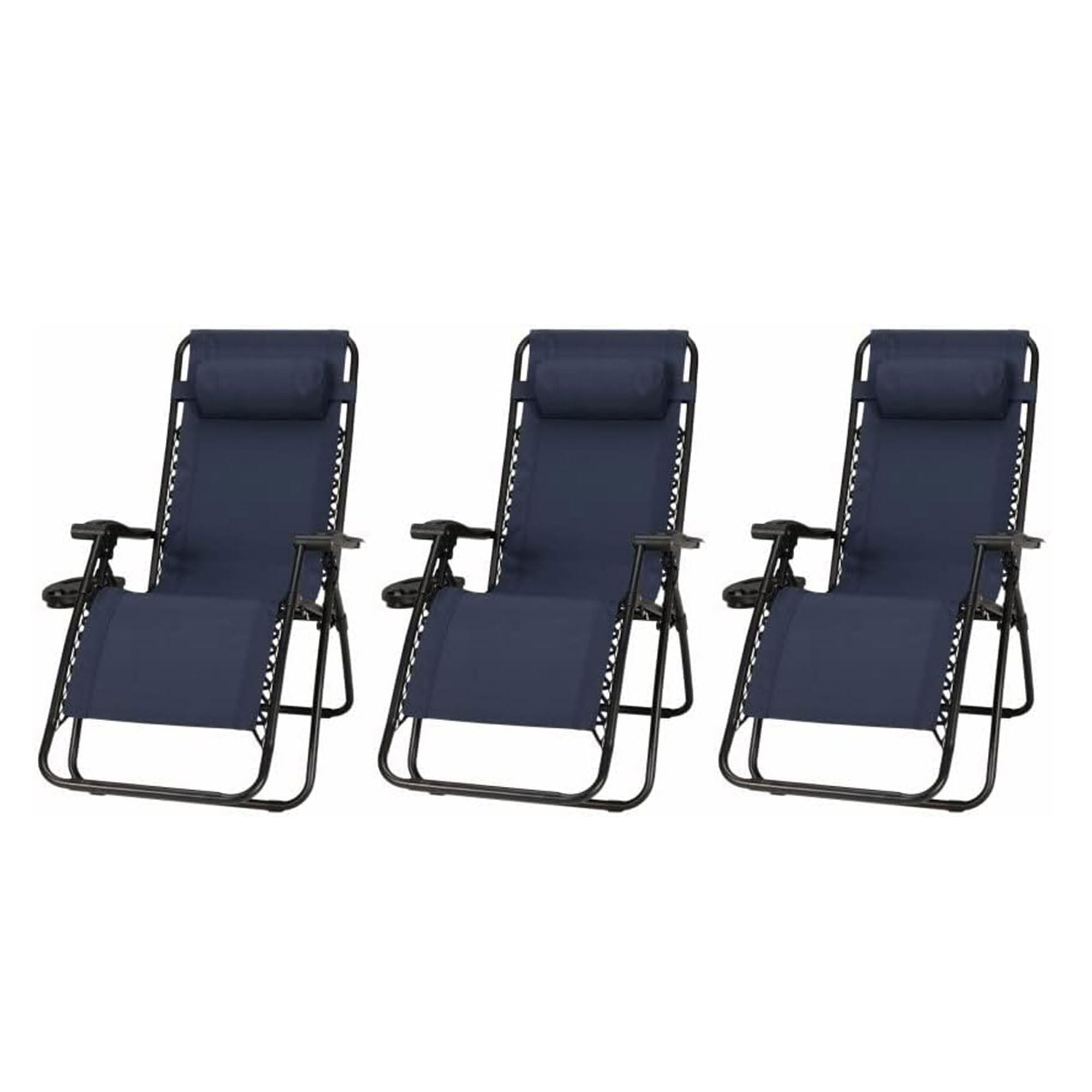 Sunny Isles Zero Gravity Outdoor Patio Reclining Chairs - Steel Frame Comfortable Lounge Seating Set (3-Pack, Blue) - Perfect for Backyard Relaxation, Poolside Lounging & Beach Comfort
