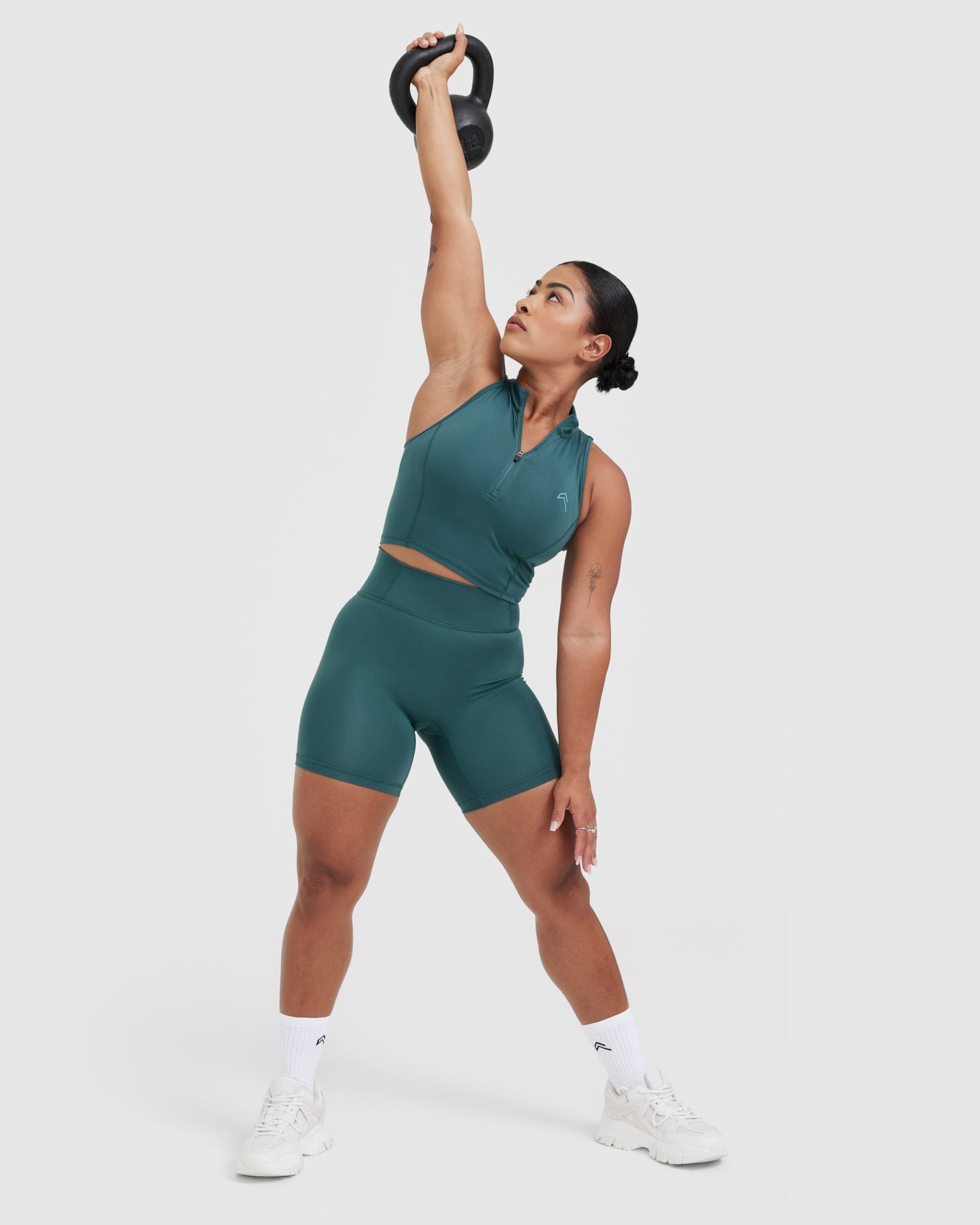 Timeless Half Zip Crop Tank Top for Women - Soft Stretchy Workout Shirt in Marine Teal | Yoga, Gym & Casual Wear