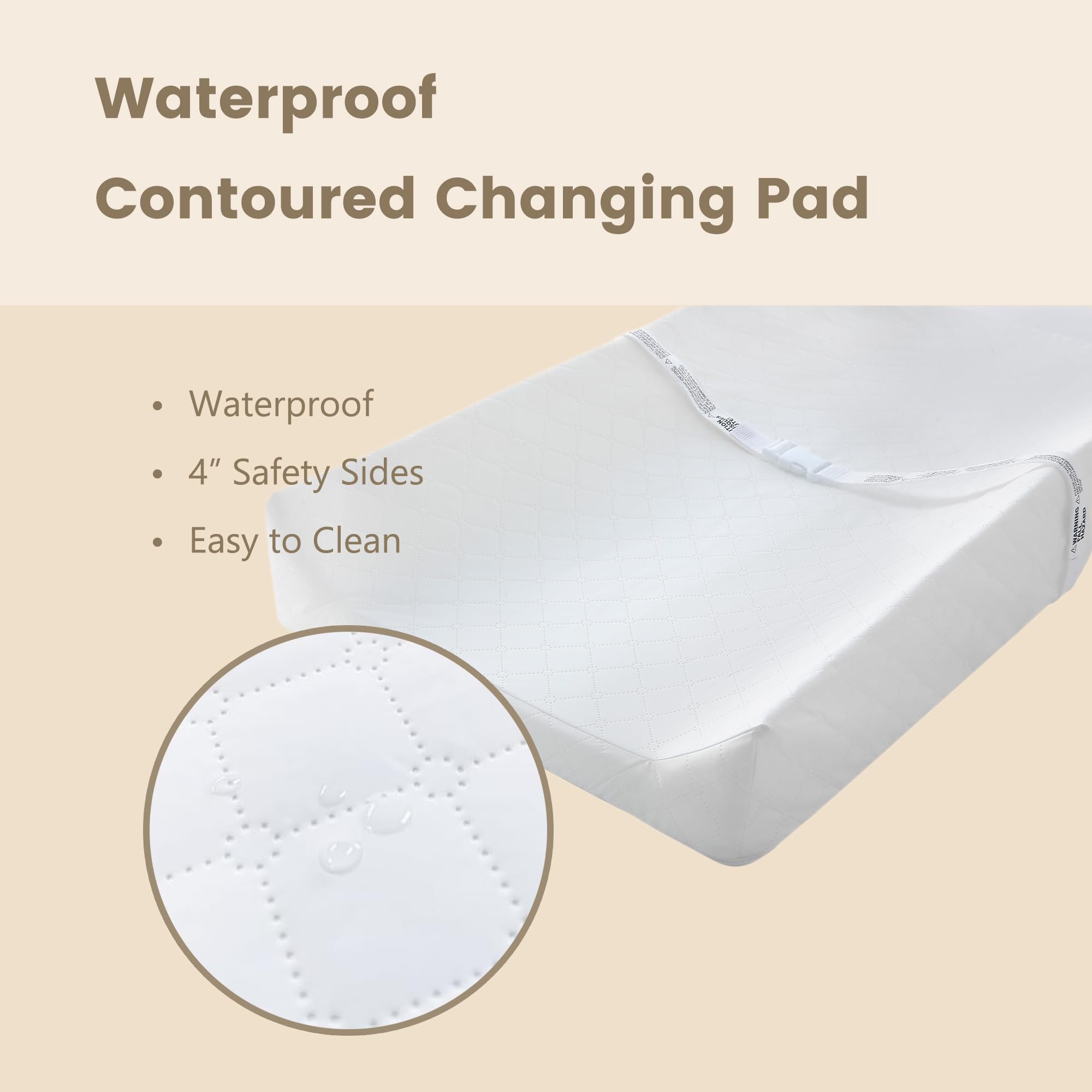 Waterproof Baby Changing Pad with Washable Cover - Hypoallergenic Contour Diaper Changing Mat for Nursery, Dresser Top & Travel | Portable for Home, Daycare & On-the-Go Parents