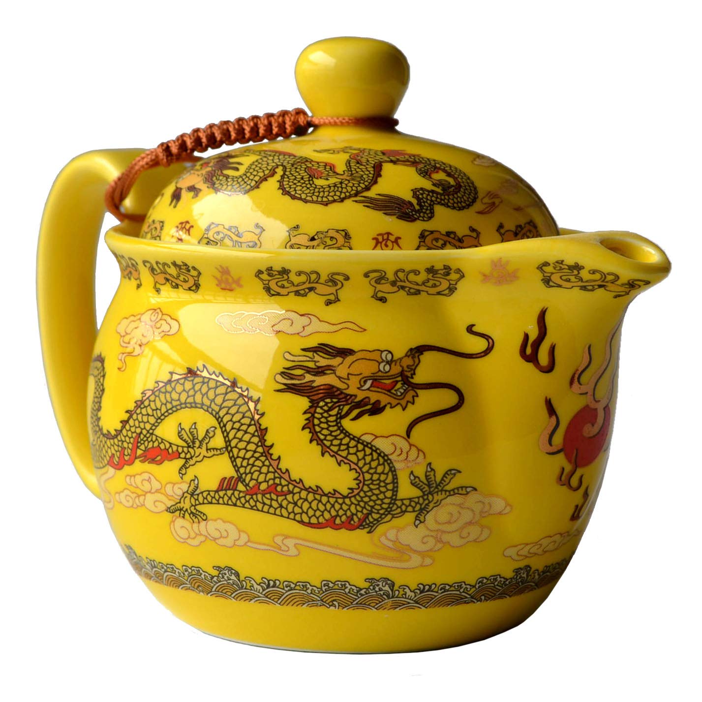 12oz Chinese Dragon Teapot with Infuser - Yellow Porcelain for Loose Tea Brewing at Home
