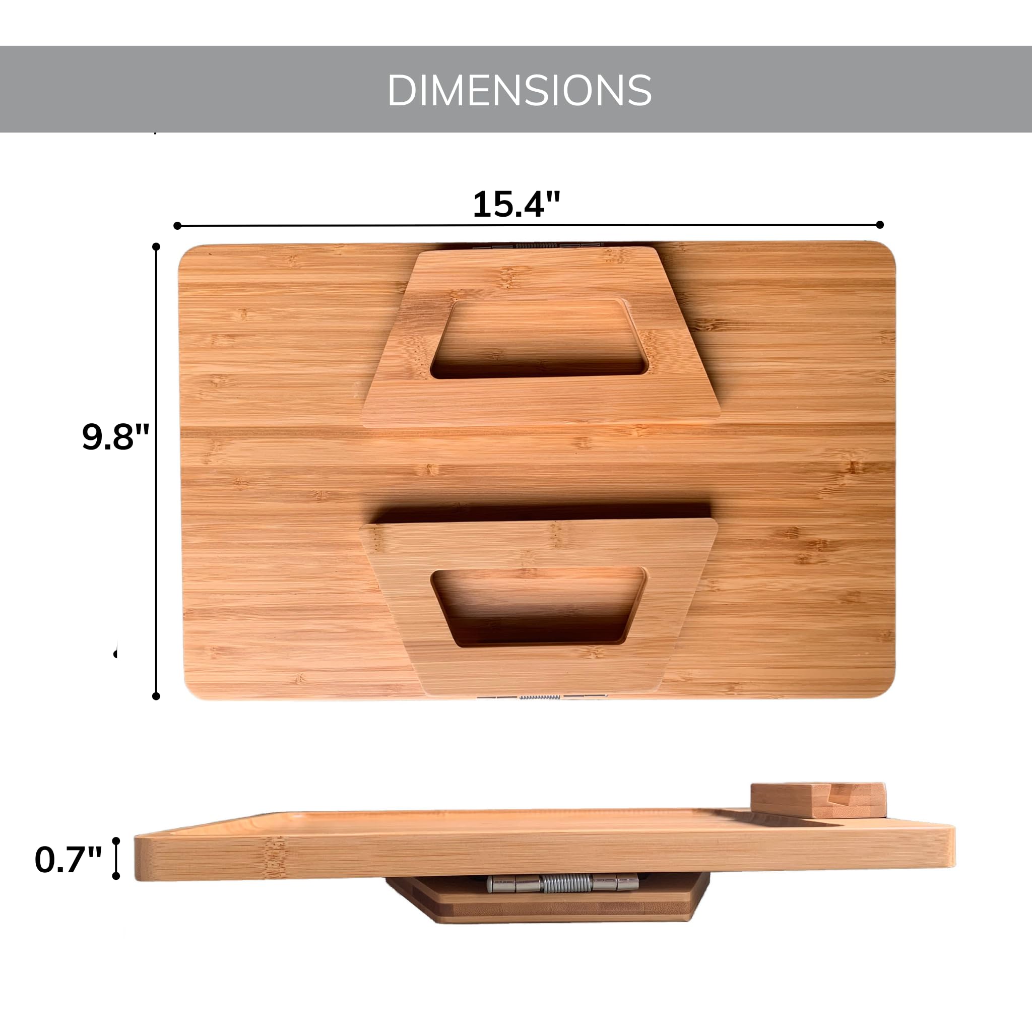 360° Rotating Bamboo Sofa Armrest Tray - Foldable Clip-On Side Table for Wide Couches with Phone Holder (Natural, 15.8 Inch) - Perfect for Living Room Snacking, Laptop Work & Movie Nights