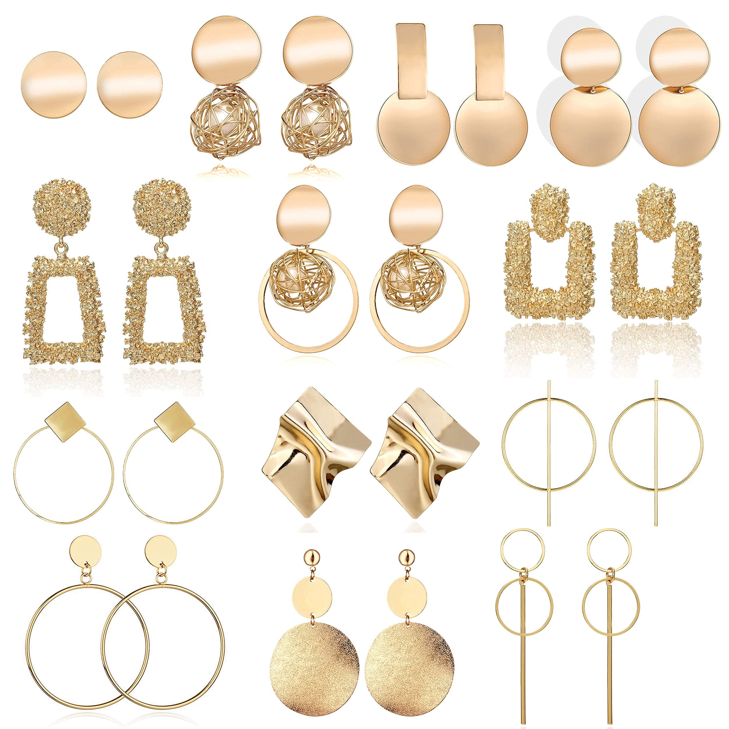 Yodio 13 Pairs Statement Drop Dangle Earrings for Women - Gold Stud & Fashion Big Geometric Earrings Set - Trendy Hanging Jewelry Gifts for Girls - Perfect for Parties, Weddings & Everyday Wear