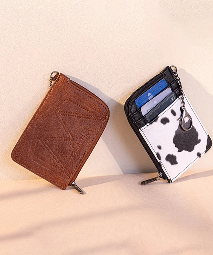 Wrangler Cow Print Mini Zip Card Holder - Stylish & Compact Wallet for Everyday Use, Travel, and Outdoor Adventures