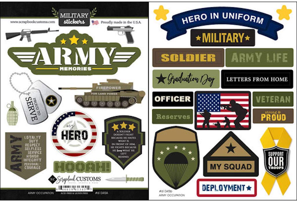 Scrapbook Customs 61345 Army Occupation Cardstock Stickers - Military Themed Scrapbooking Supplies for DIY Albums, Journaling & Card Making - Perfect for Veterans Day, Memorial Day & Military Appreciation Crafts