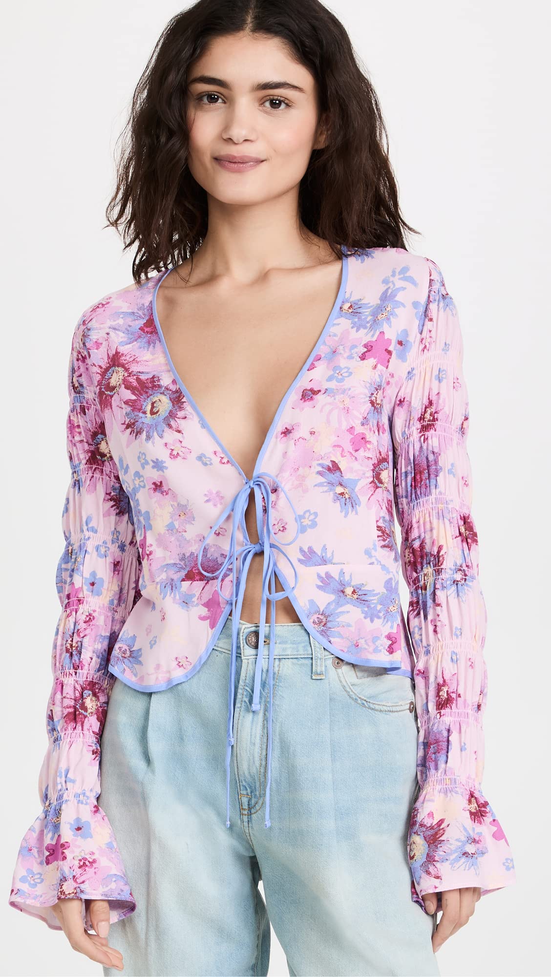 Free People Women's Venice Printed Floral Blouse - Rose Combo, Size S | Boho Chic Summer Top for Beach, Vacation & Casual Outfits