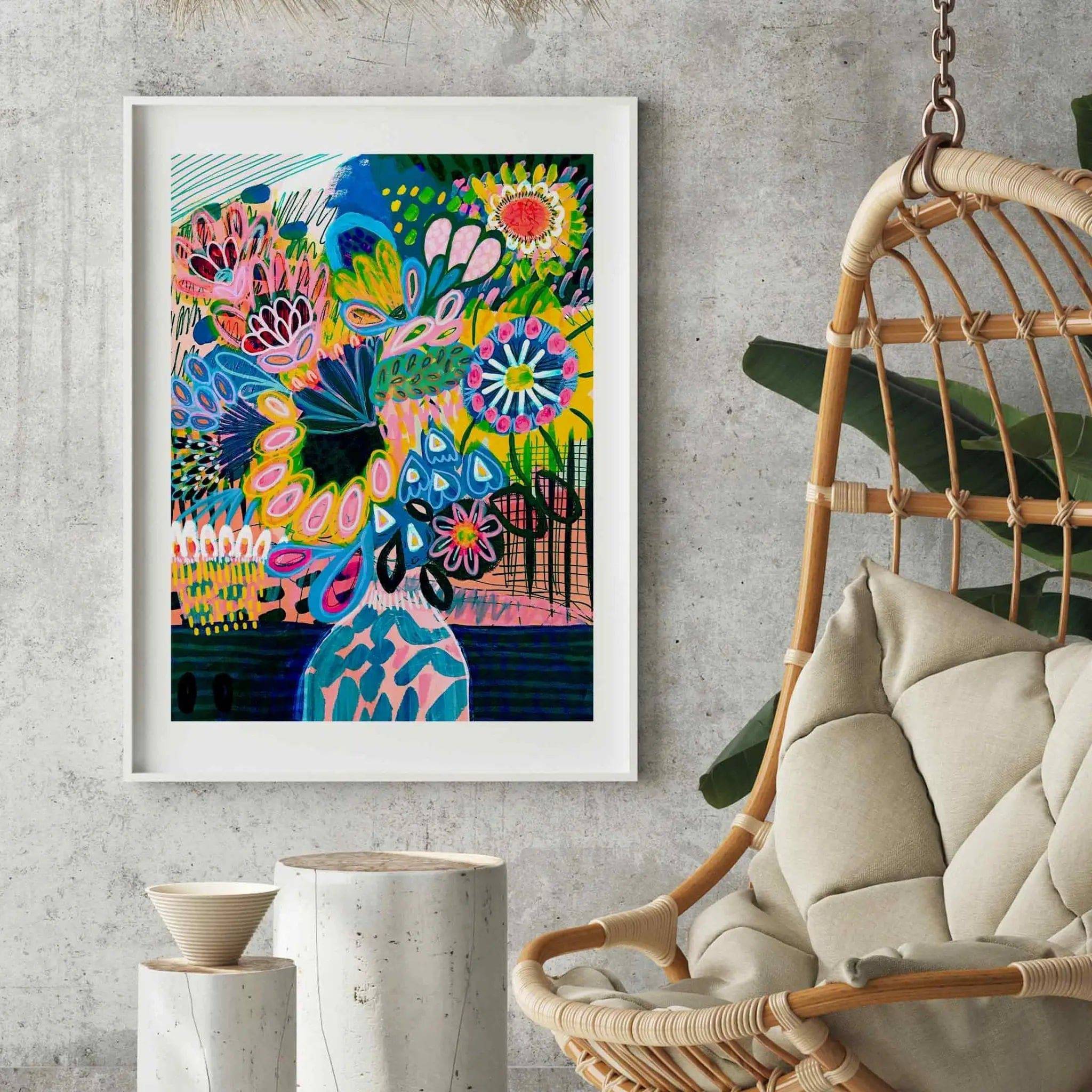 Abstract Floral Wall Art Print - Modern Canvas Painting of Flowers in Vase for Living Room & Bedroom Decor