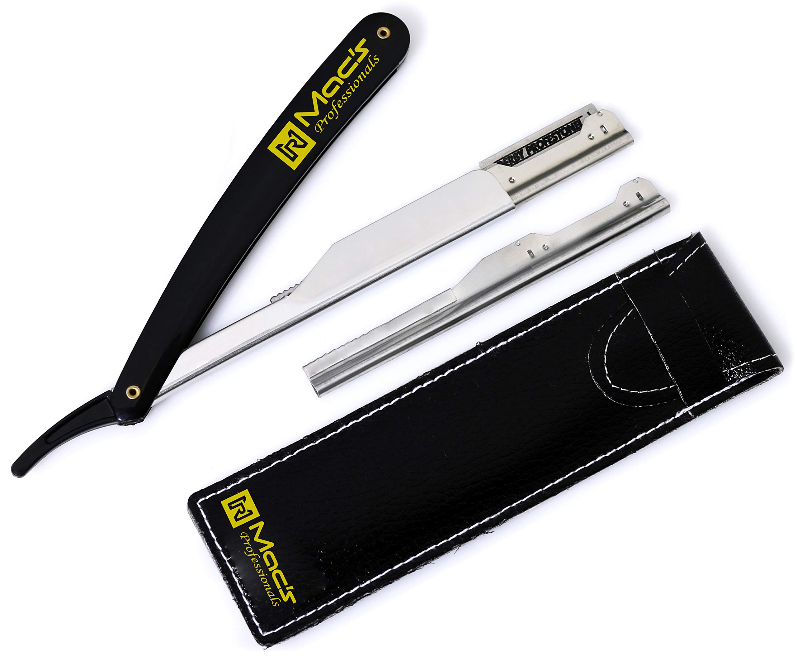 Professional Barber Straight Edge Razor - MACS 51-01 Black Handle for Precision Shaving & Grooming | Perfect for Barbershops, Home Use & Beard Trimming