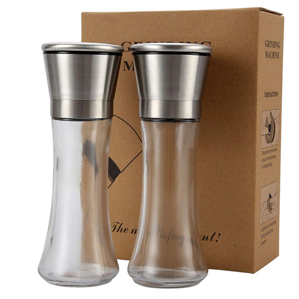 Premium Stainless Steel Pepper Mill and Salt Grinder Set - 2 Pack Manual Adjustable Kitchen Spice Grinder for Freshly Ground Pepper & Salt - Perfect for Cooking, Dining, and Gourmet Seasoning