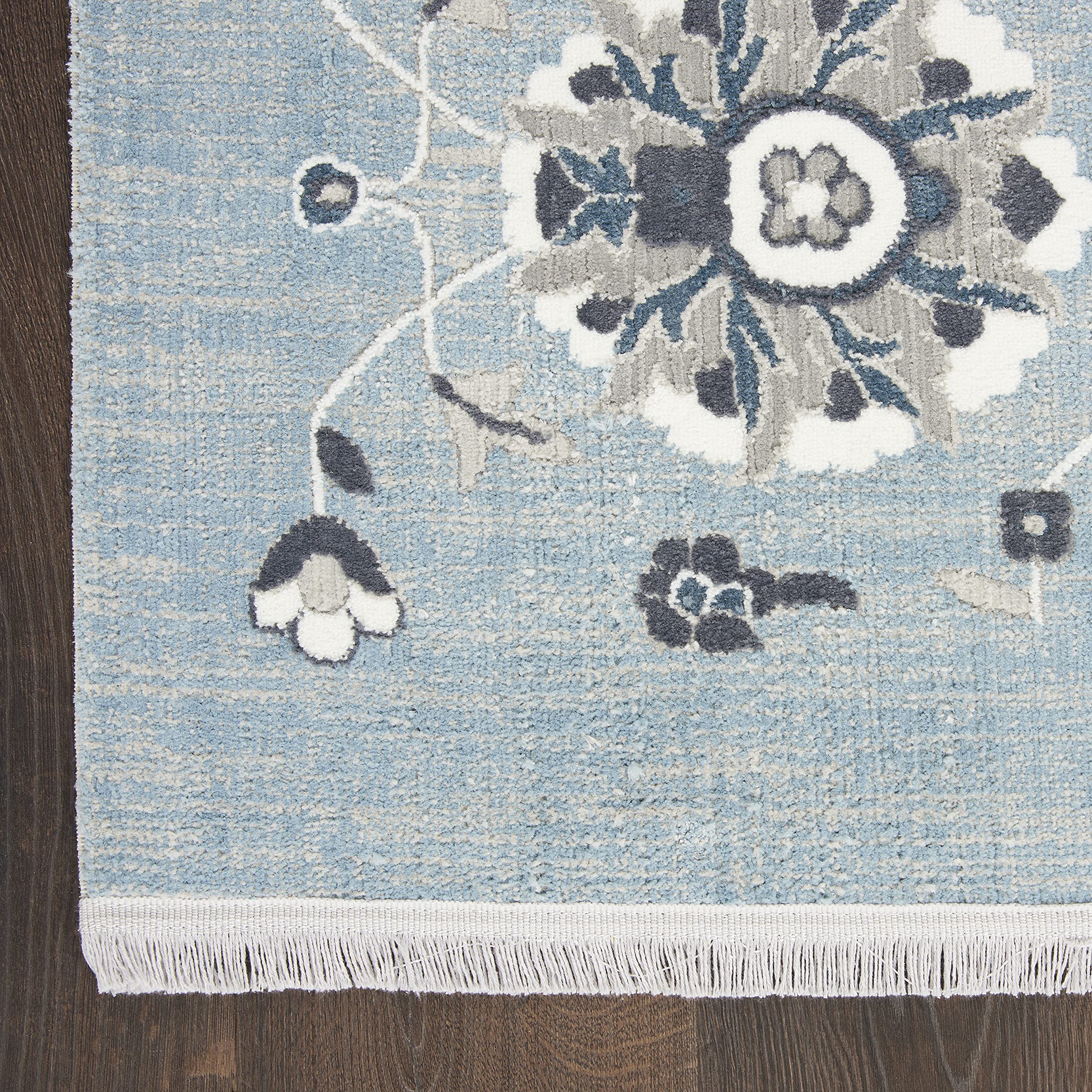 Nourison Lennox Light Blue Grey 9' x 12' Area Rug - Farmhouse Floral Design, Easy to Clean, Non-Shedding - Perfect for Bedroom, Living Room, Dining Room & Kitchen Decor | Home & Office Use