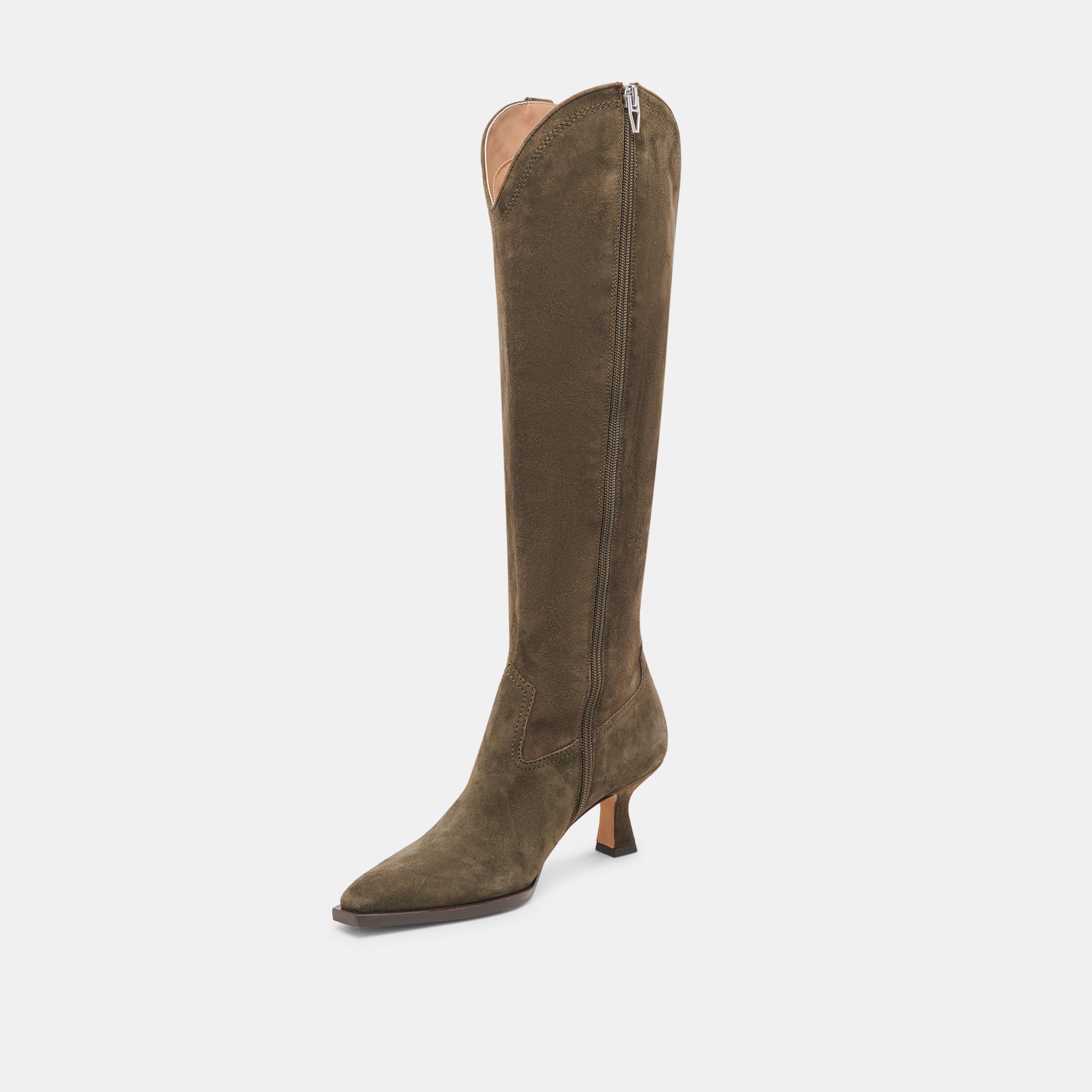 Ariana Wide Calf Boots in Army Suede - Comfortable & Stylish Boots for Women, Perfect for Fall & Winter Outfits, Office Wear & Casual Occasions
