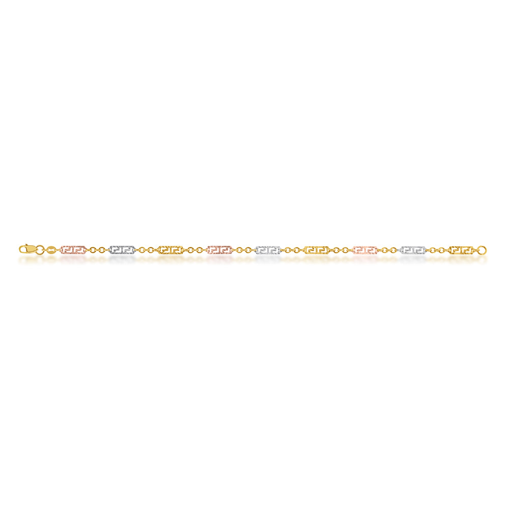 9ct Multi-Tone Greek 19cm Ladies Bracelet - Elegant Gold & Silver Bangle for Women, Perfect for Weddings, Parties & Everyday Wear