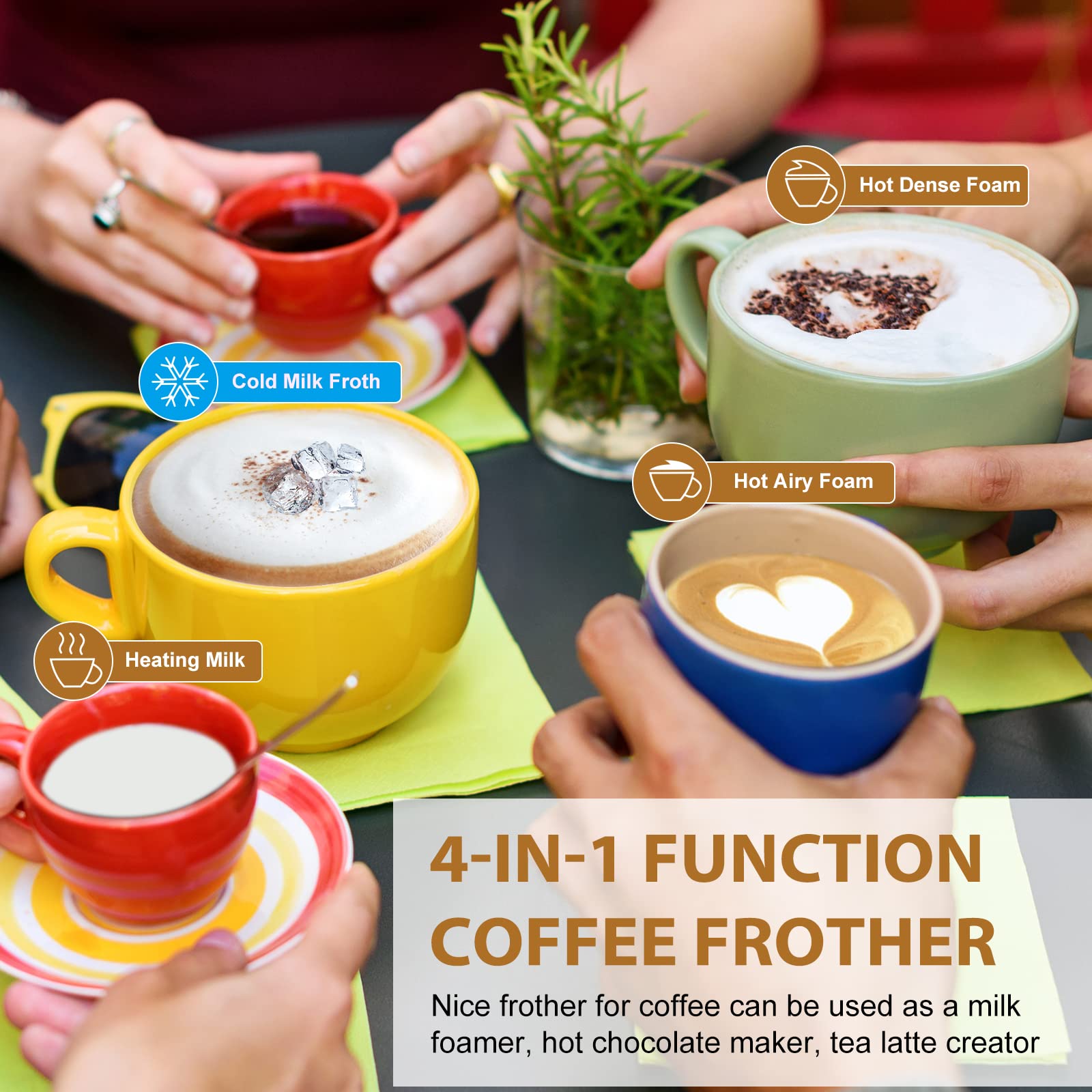 BIZEWO 4-in-1 Electric Milk Frother with Touch Screen - Warm & Cold Milk Steamer for Coffee, Latte, Cappuccino - Stainless Steel Automatic Milk Warmer - Perfect for Home, Office & Coffee Shops (Hot Chocolate, Macchiato)
