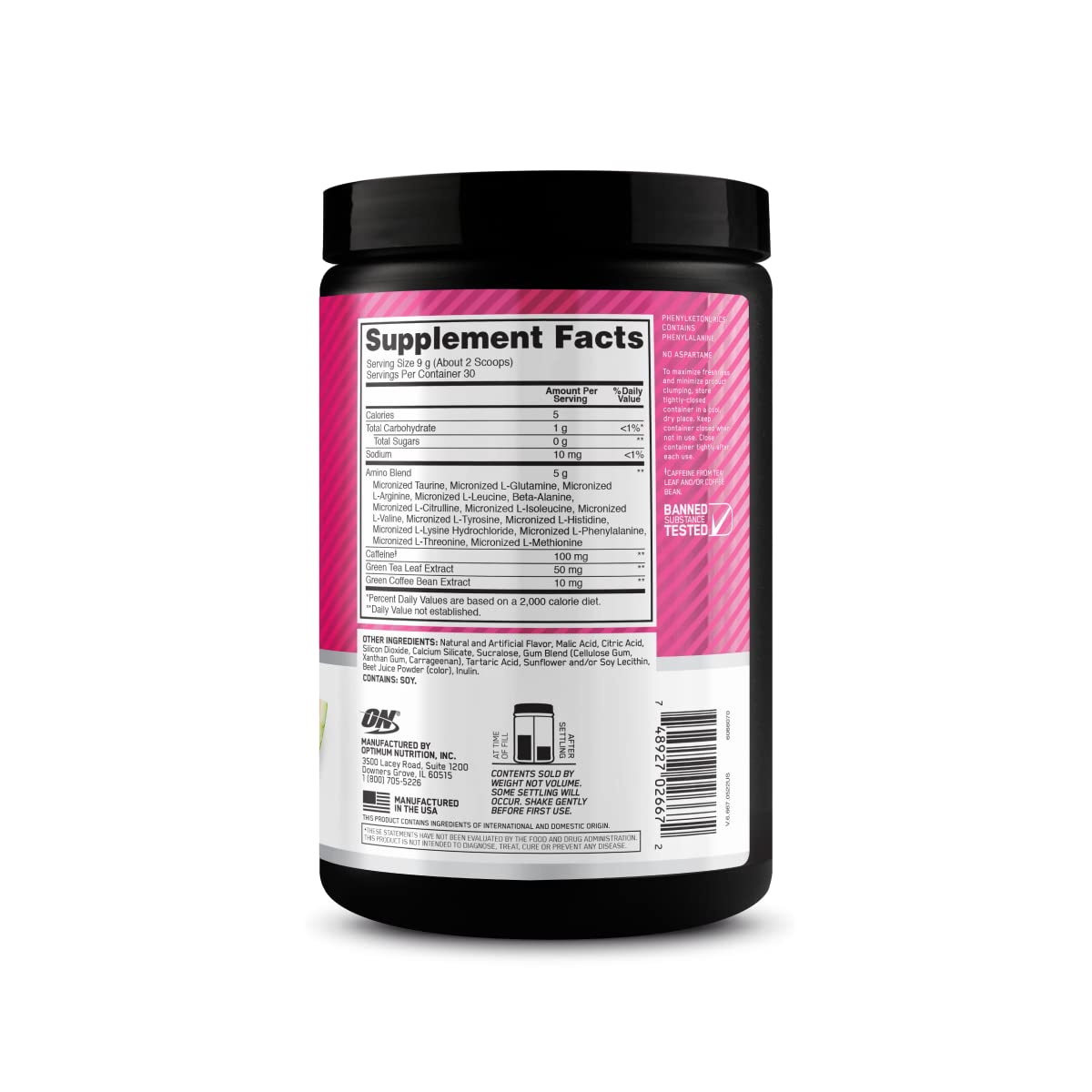 Optimum Nutrition Amino Energy Pre Workout Powder - Green Tea, BCAA, Amino Acids, Keto Friendly with Green Coffee Extract - Watermelon Flavor, 30 Servings (Packaging May Vary) | Boost Energy & Endurance for Gym, Running & Fitness Training