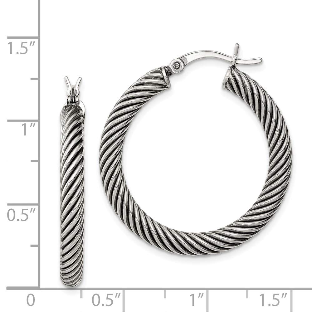 925 Sterling Silver Vintage Antiqued Open Twist Hoop Earrings - 24mm x 4mm - Elegant Boho Jewelry for Women, Perfect for Parties, Weddings & Everyday Wear