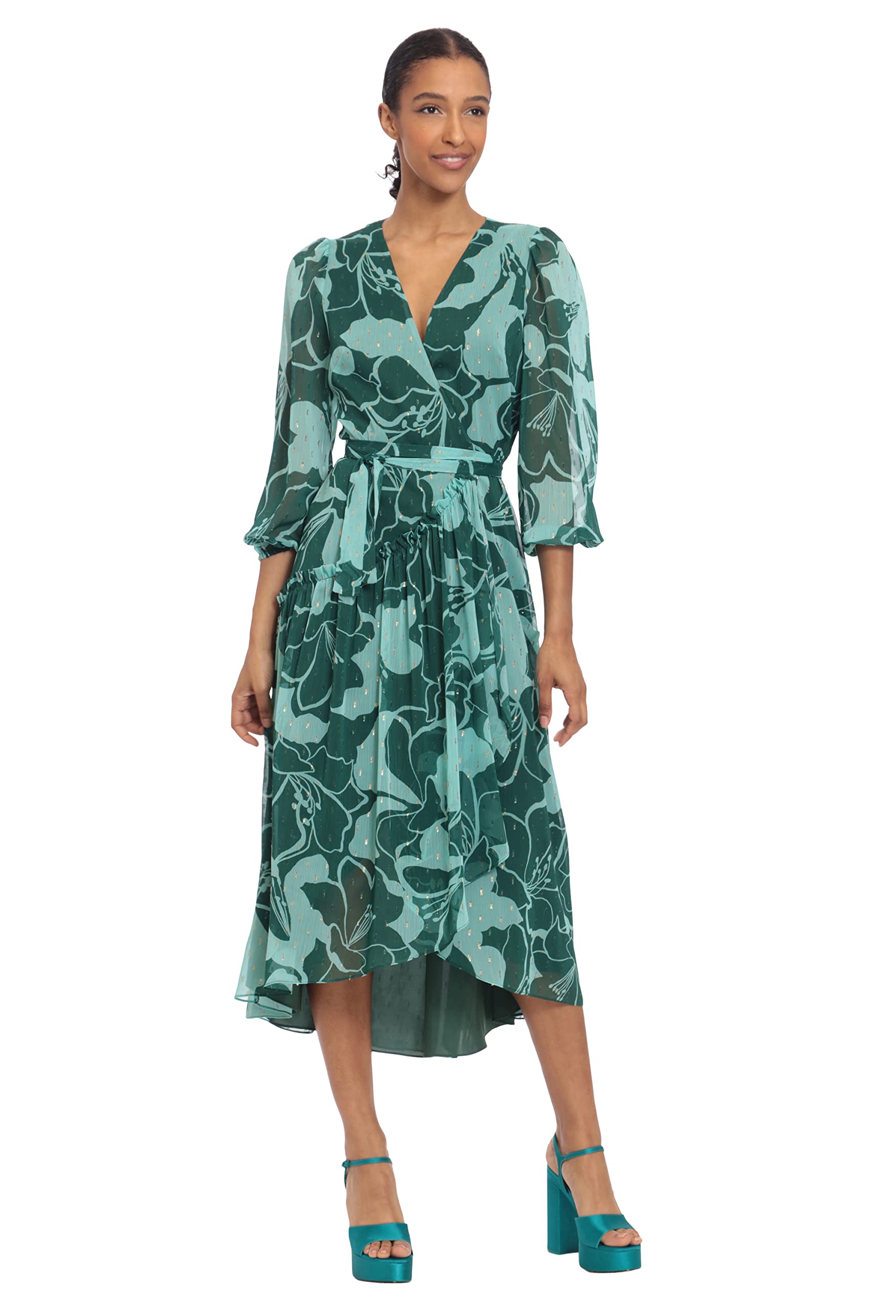 Donna Morgan Women's 3/4 Sleeve Wrap Midi Dress - Flattering Casual & Office Wear for Women | Perfect for Work, Dates & Special Occasions
