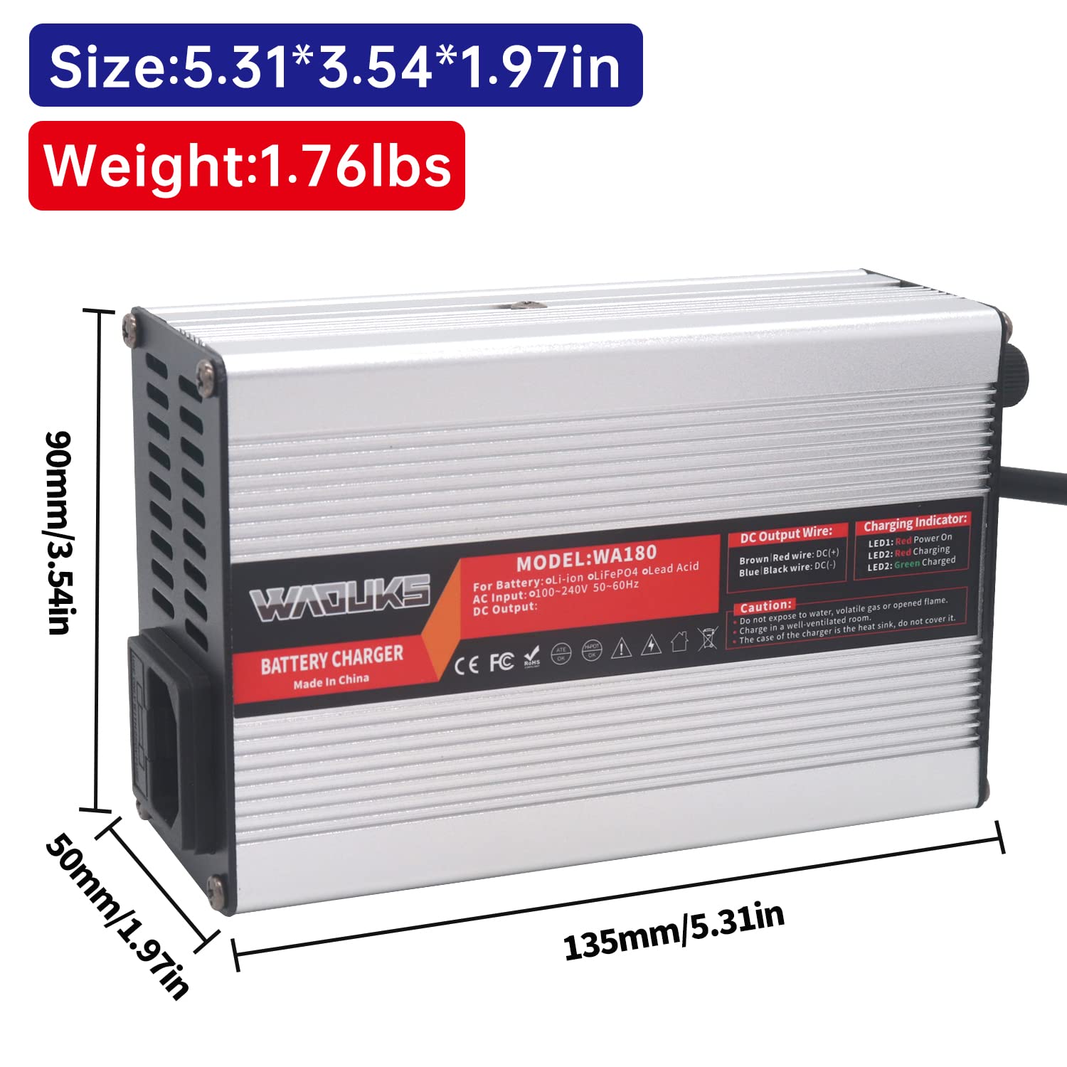 14.6V 10A LiFePO4 Battery Smart Charger with Cooling Fan - Fast Charging for 4S 12.8V/14.4V Lithium Iron Phosphate Batteries - Perfect for Solar Power Systems, Electric Vehicles, and Marine Applications