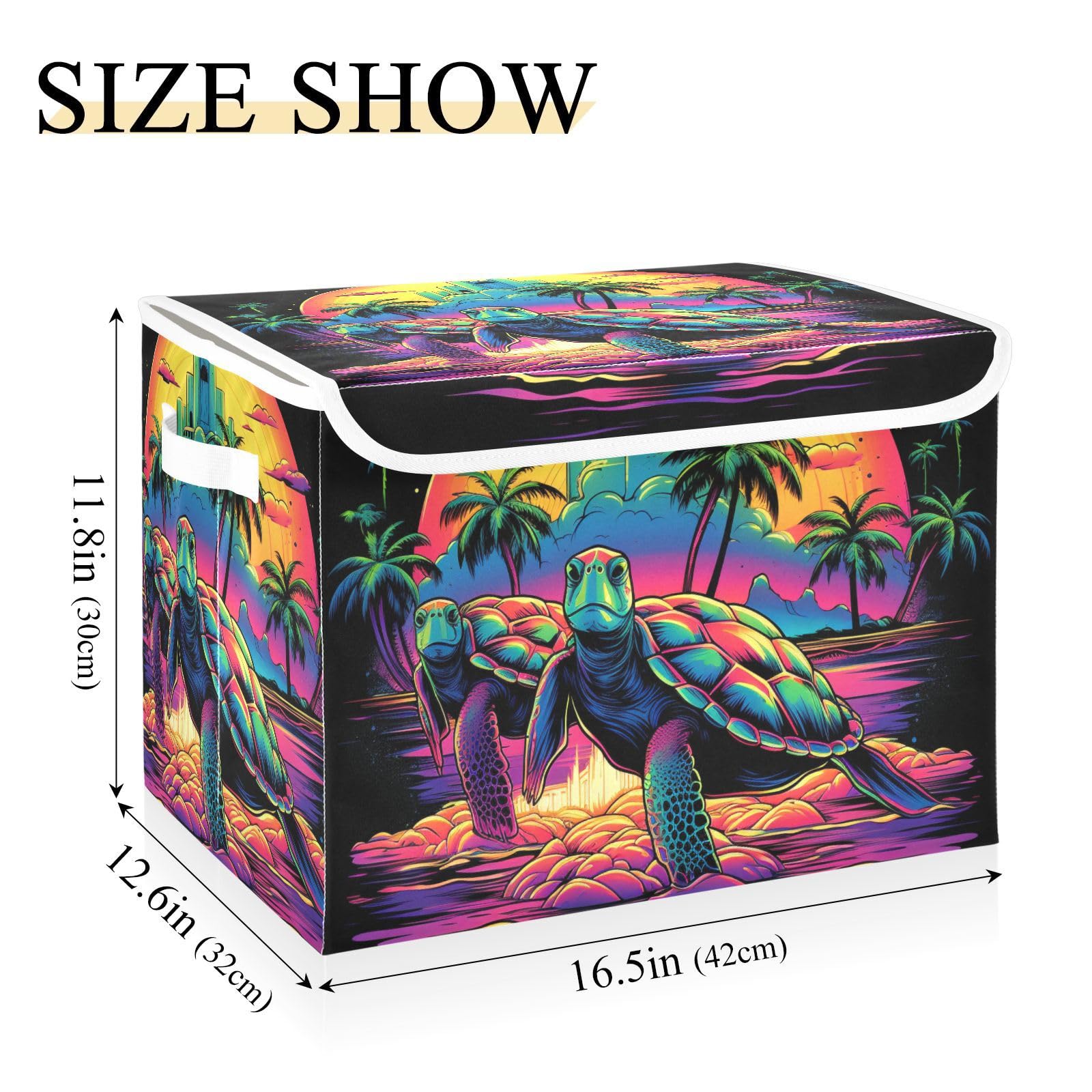 Collapsible Storage Bins with Lids - Turtle Pattern Organizing Baskets for Clothes & Home