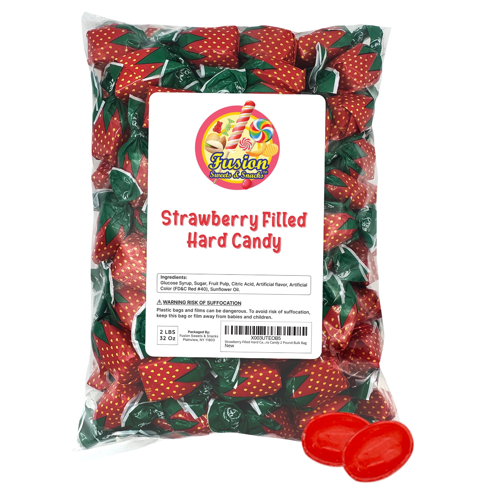 Arcor Strawberry Filled Hard Candy - 1lb Bulk Bag of Individually Wrapped Strawberry Bon Bons - Perfect for Holidays, Party Favors & Office Treats