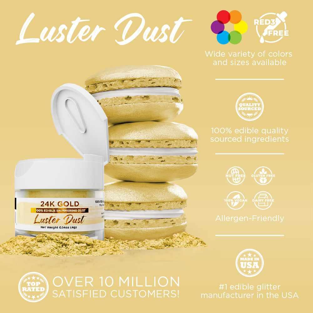 24K Gold Luster Dust Edible for Cake Decorating - Premium Food-Grade Gold Powder for Baking, Desserts, Cupcakes & Chocolate - Perfect for Wedding Cakes, Birthday Parties & Special Occasions