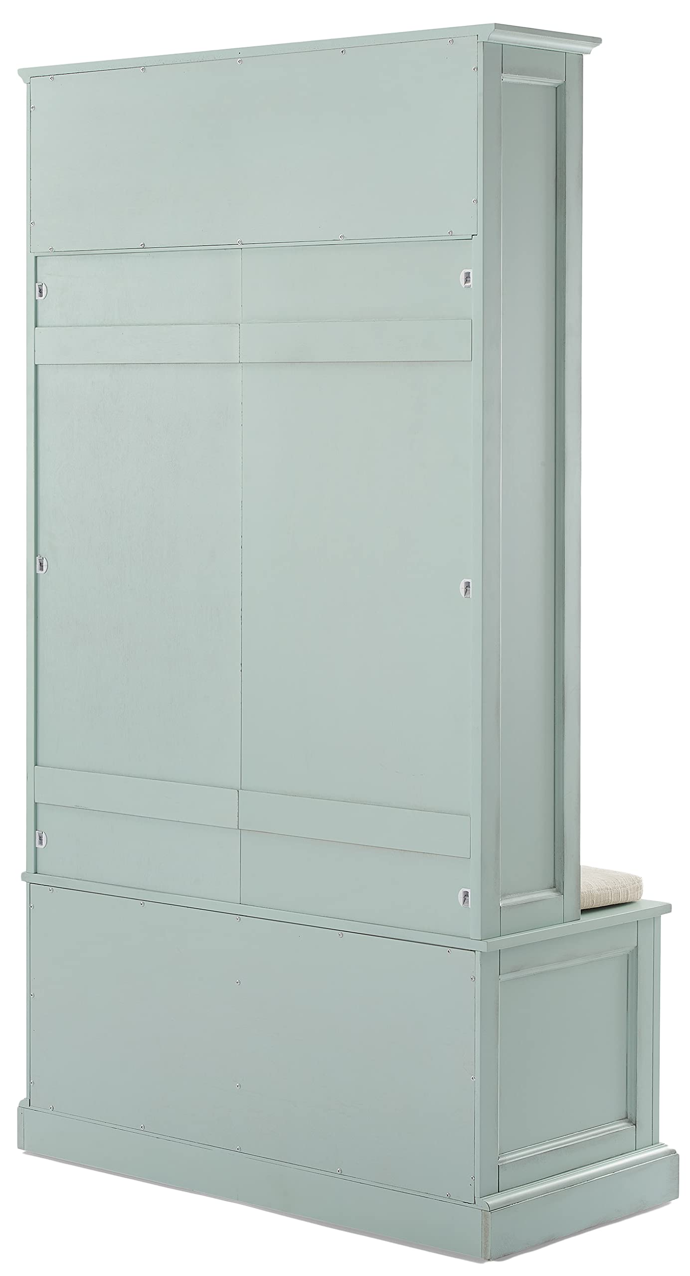 Crosley Holbrook Hall Tree with Shoe Rack, Storage Bench & Coat Hooks | Distressed Seafoam Blue Entryway Organizer | Perfect for Small Spaces, Mudrooms & Farmhouse Decor