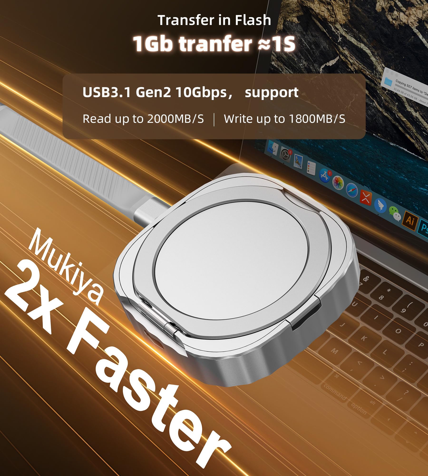 512GB M.2 2230 NVMe SSD Portable External Hard Drive - Aluminum Enclosure with Kickstand, 100W PD Charging, Compatible with MagSafe for iPhone 16/15 Series, Galaxy S25/S24/S23, Tablets & Computers - Perfect for Gaming, Video Editing & Mobile Storage Expansion
