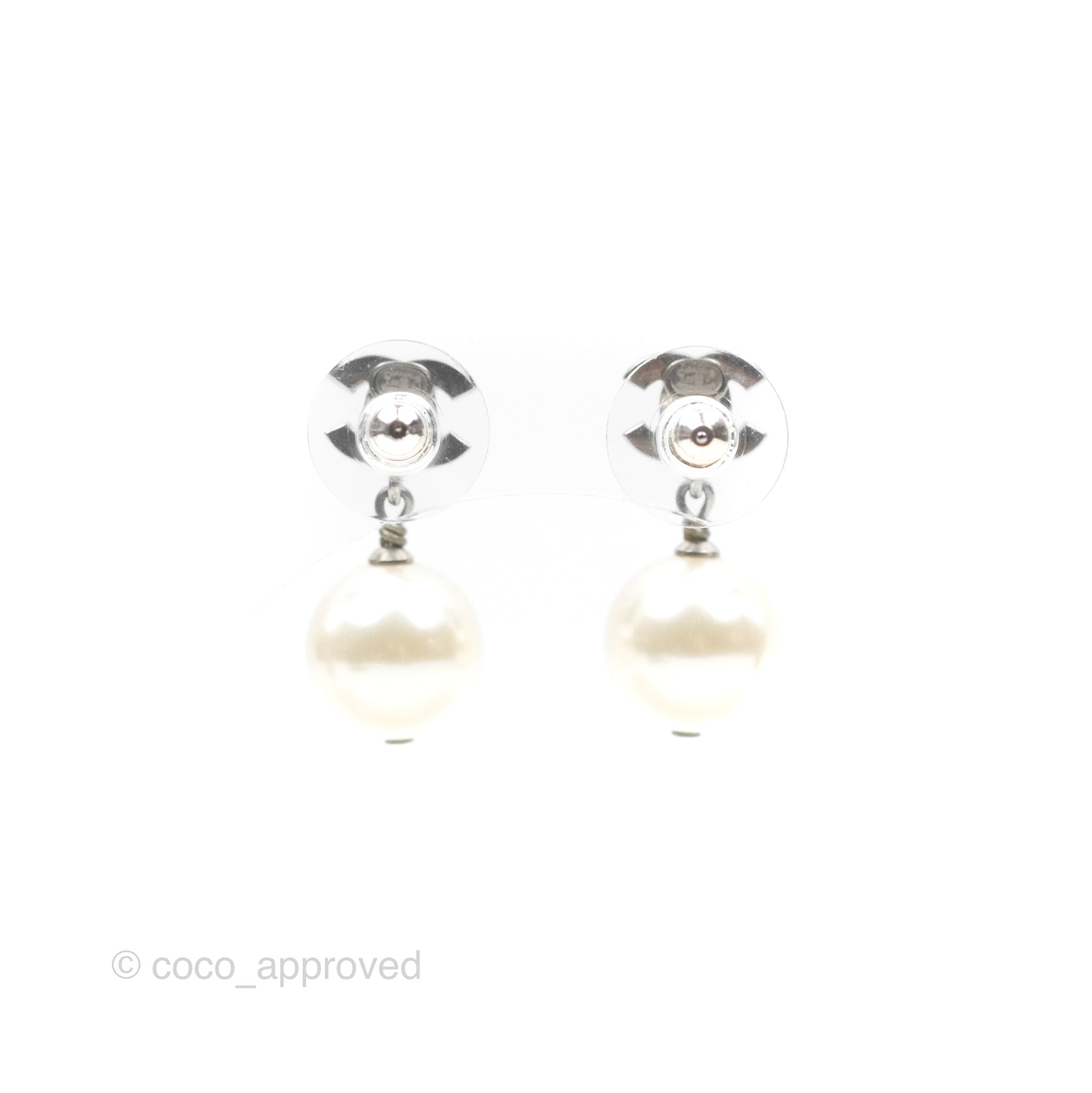 Chanel CC Crystal Pearl Drop Earrings - Silver Tone 23V - Luxury Fashion Jewelry for Women, Perfect for Parties, Weddings & Special Occasions