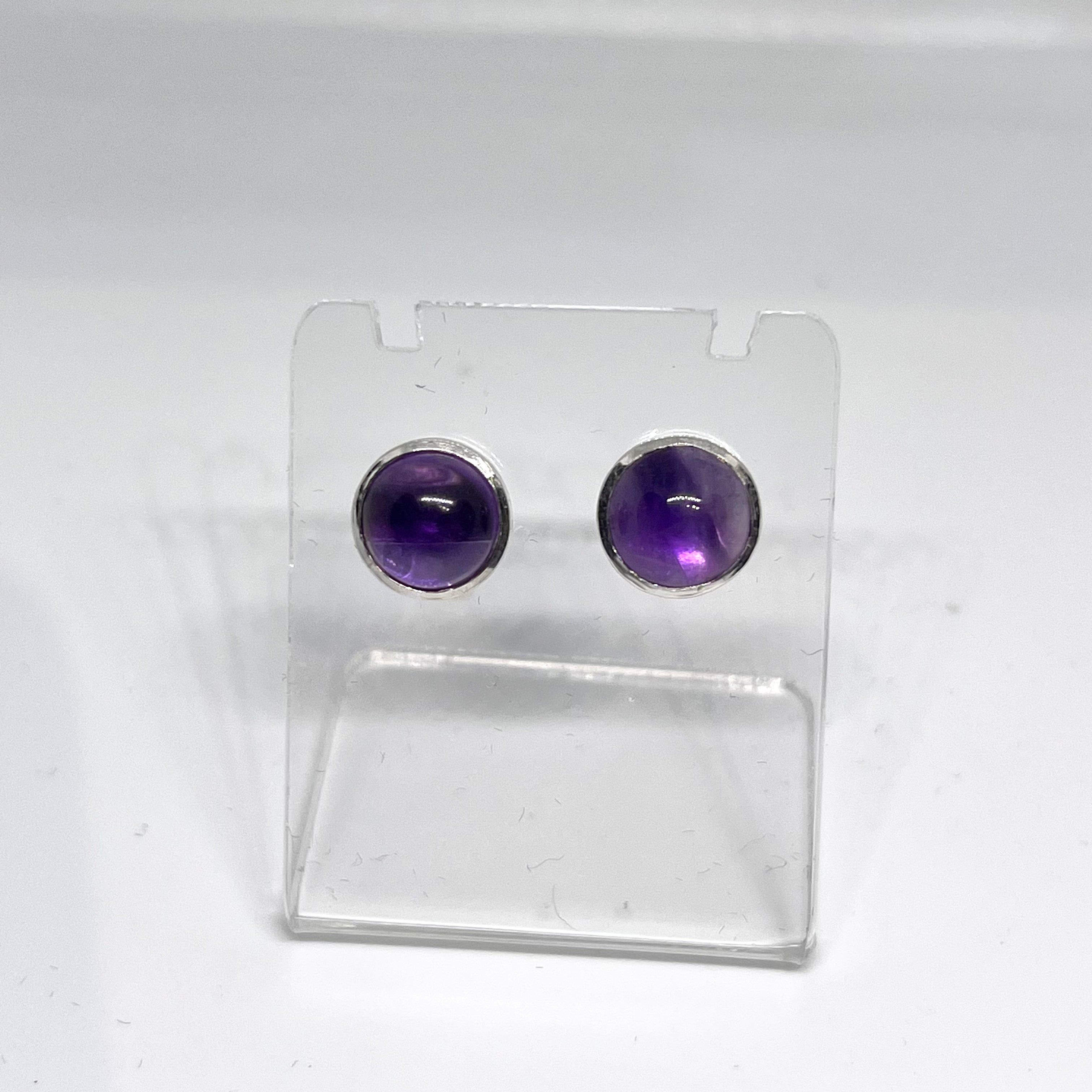 8mm Round Cabochon Bezel Set Stud Earrings - PSE019 | Dainty Jewelry for Everyday Wear, Gift for Her, Women's Fashion Accessories