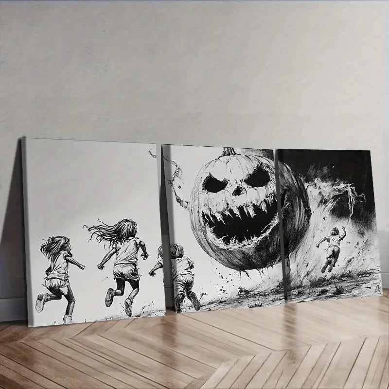 3-Piece Giant Pumpkin and Kids Painting Wall Art Set - Framed Canvas 40x60cm - High Quality Print - 100% Australian Made - Ready to Hang - Perfect for Nursery, Kids Room, or Playroom Decor