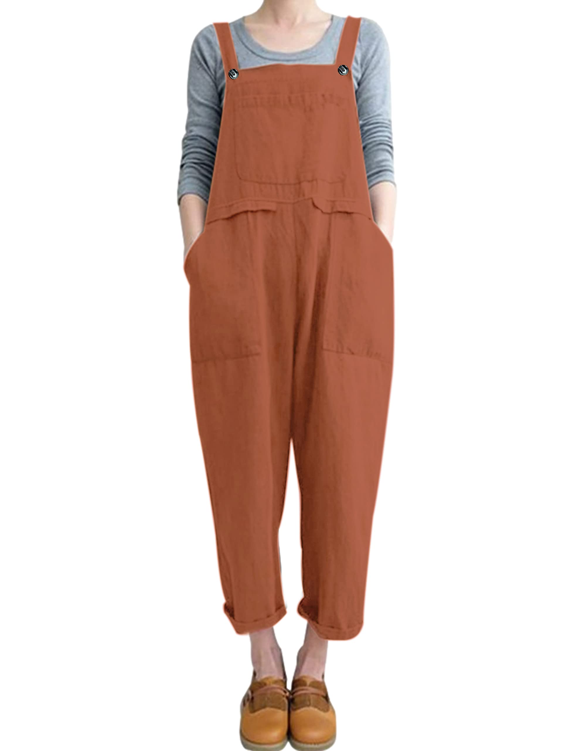 Gihuo Women's Linen Overalls - Loose Fit Baggy Bib Wide Leg Jumpsuit for Summer | Casual Trendy Outfit 2025 | Perfect for Beach, Picnic & Street Style