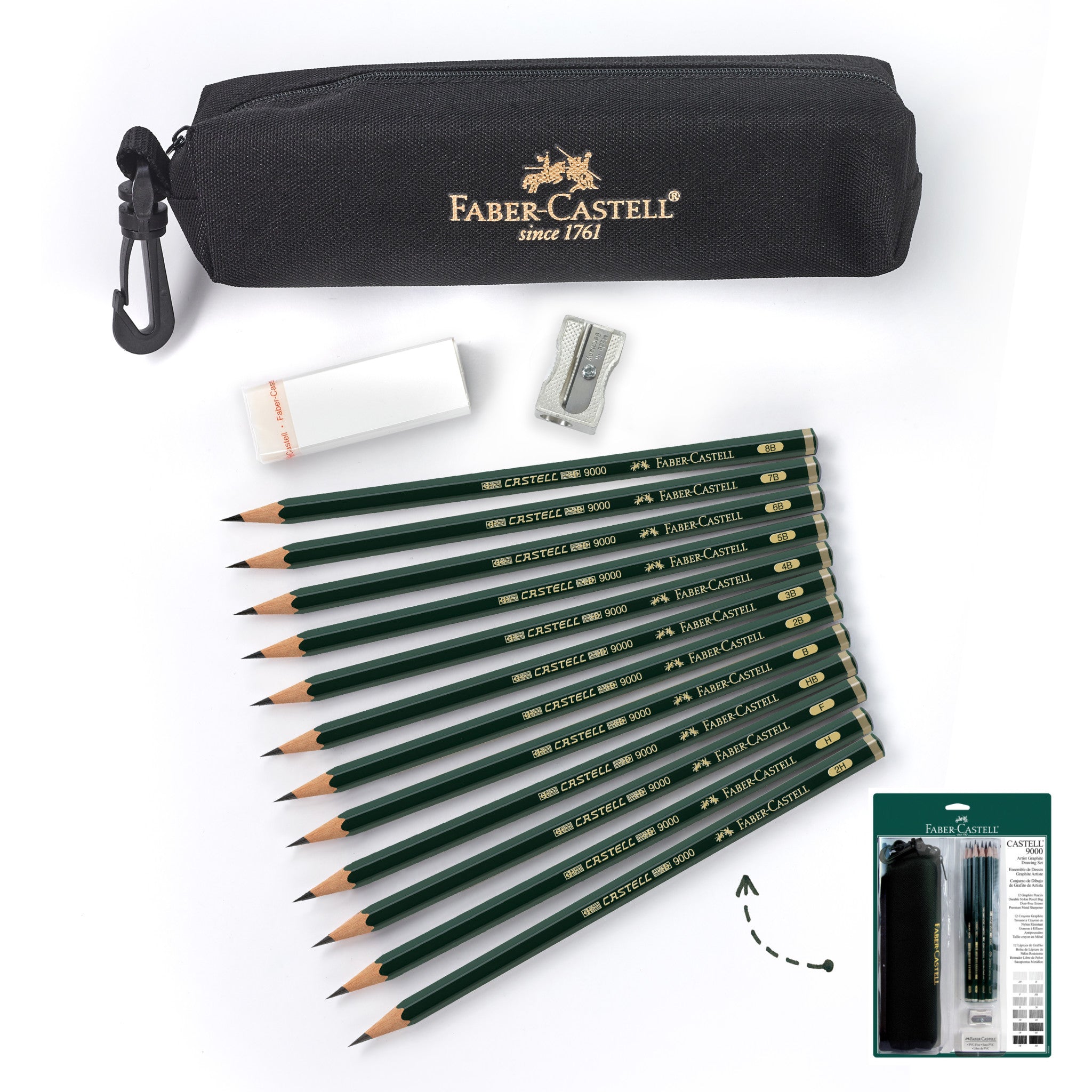 Castell 9000 Artist Graphite Drawing Set - 12 Premium Sketch Pencils for Professional Artists & Beginners - Perfect for Portrait, Landscape & Still Life Drawing