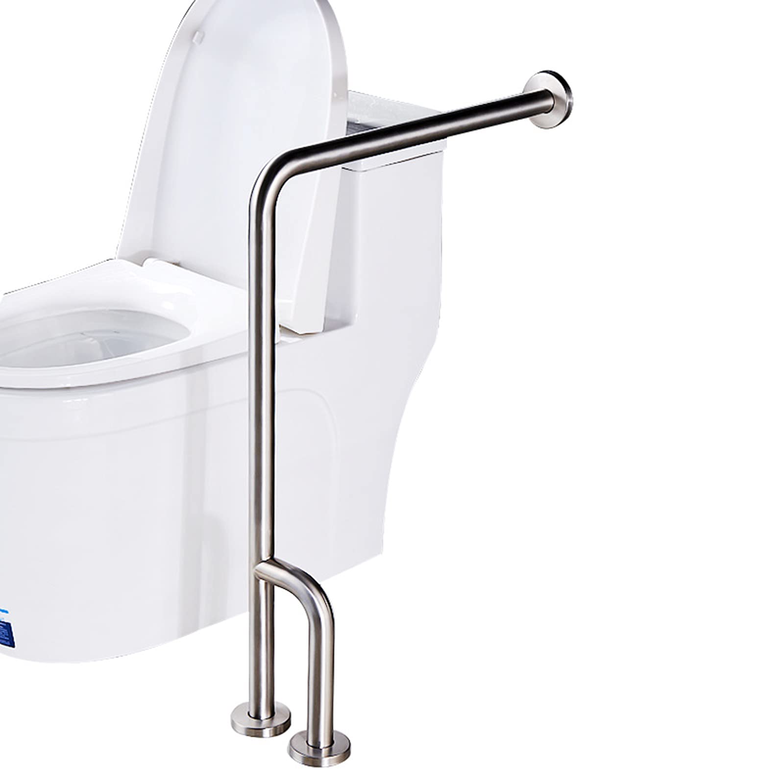 Stainless Steel Bathroom Grab Bar Rail - L Type Toilet Safety Handrail with Outrigger, Wall to Floor Mounted Shower Grab Bar for Elderly & Disabled - Non-Slip Bathroom Hand Grips for Bathtub, Toilet & Shower Safety