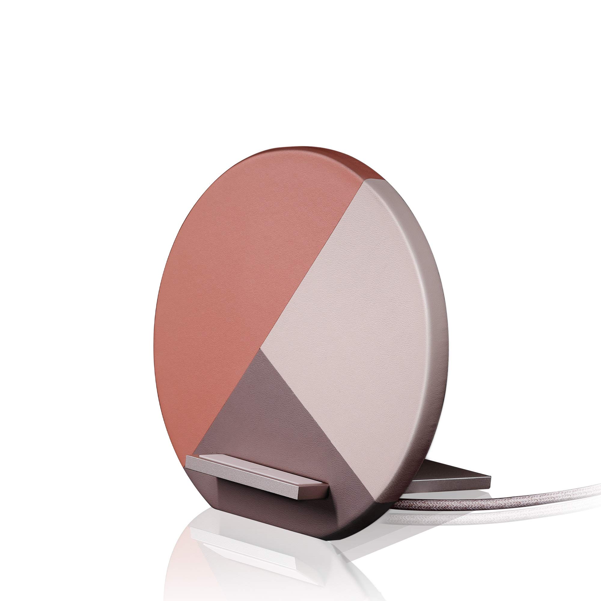 Native Union Dock Marquetry Wireless Charger – Genuine Italian Leather Qi-Certified 10W Fast Charging Stand for iPhone 11/11 Pro/11 Pro Max (Rose) | Stylish Desk Accessory for Home & Office Charging