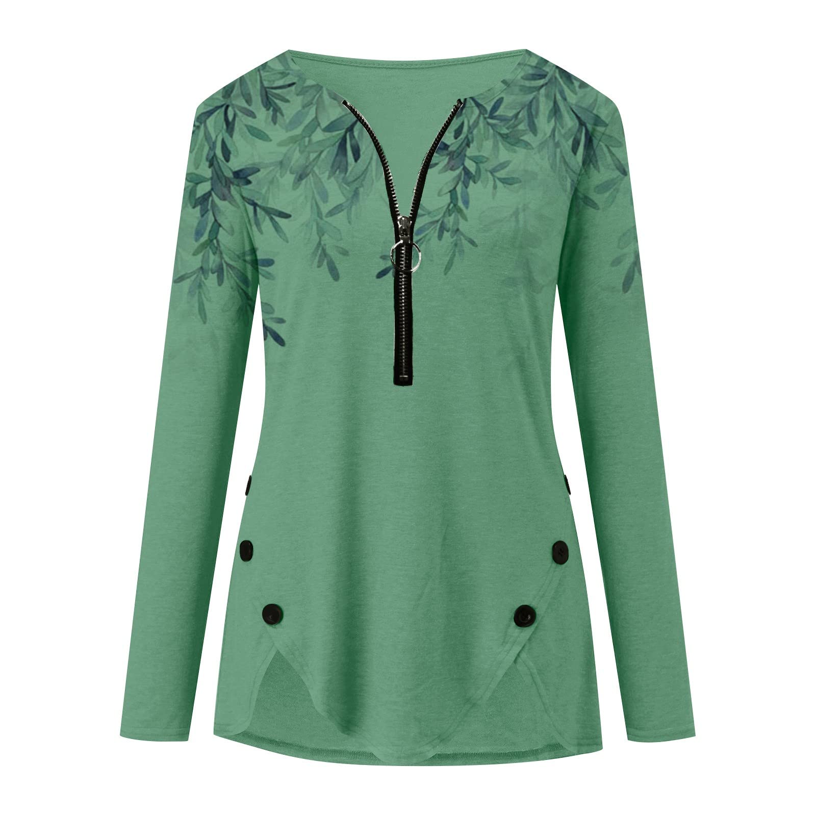 Women's Plus Size 3X Long Sleeve Printed Zip-Up T-Shirt - Casual Beachwear for Autumn & Winter | Perfect for Outdoor Activities, Travel, and Daily Wear