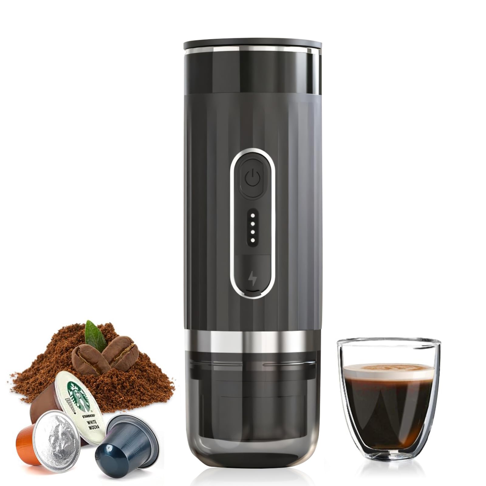 Portable Espresso Machine for Travel & Camping - Electric Self-Heating Mini Coffee Maker Compatible with Nespresso Capsules & Ground Coffee | Perfect for Road Trips, Office Use & Outdoor Adventures