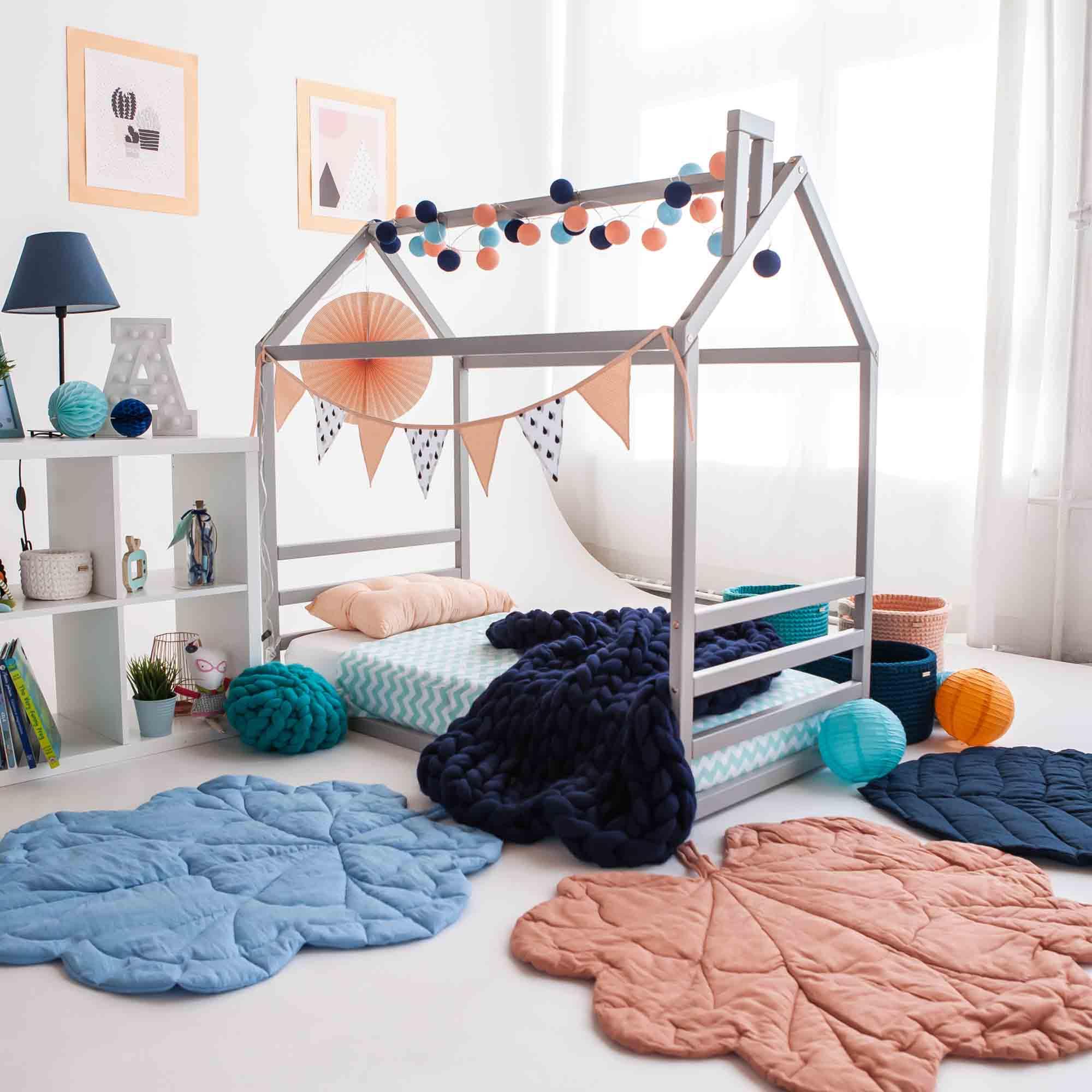 Montessori House Bed for Toddlers & Kids - Twin Size Floor Bed with Safety Rails - Perfect for Montessori Bedrooms, Playrooms & Cozy Sleep Spaces