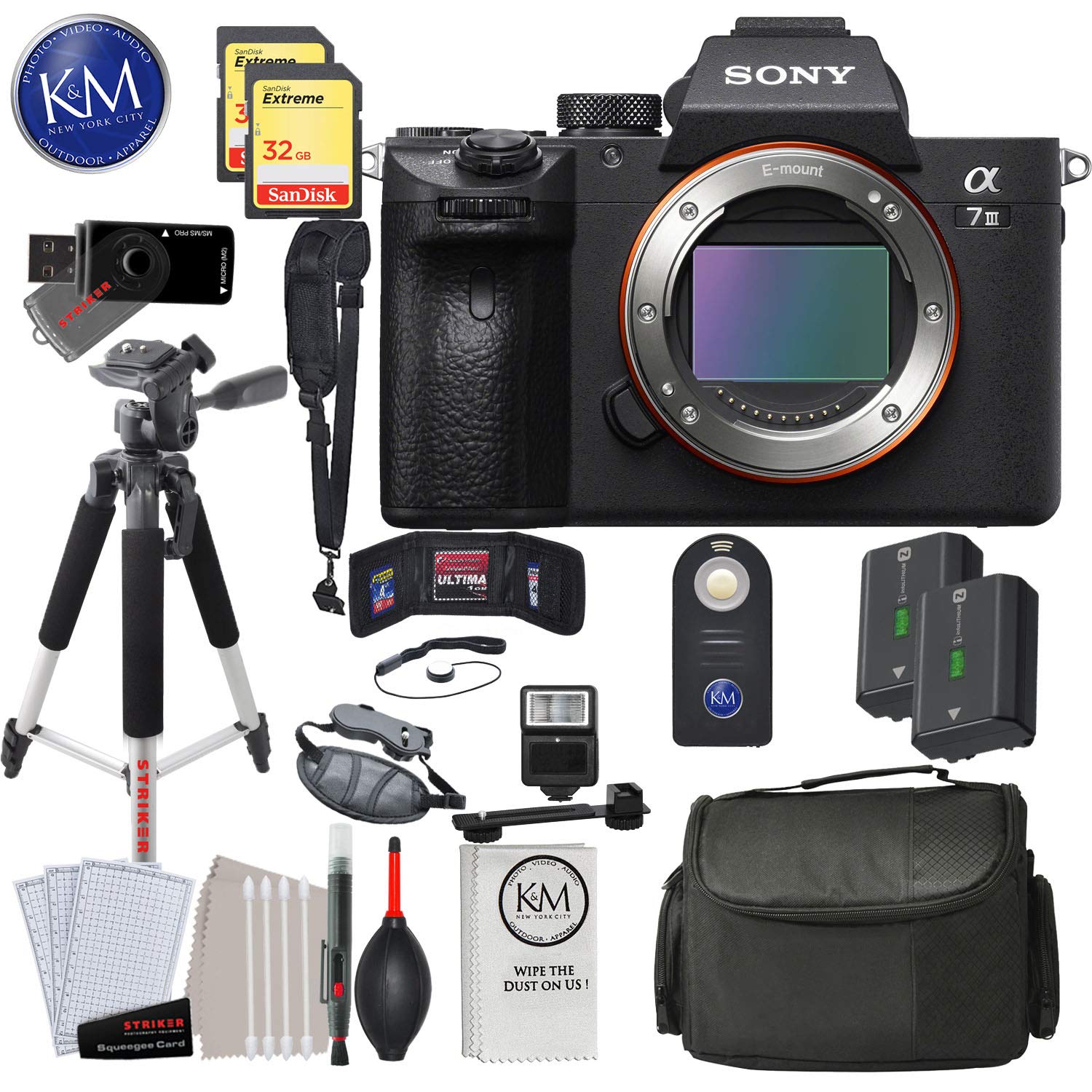 Sony Alpha a7 III Mirrorless Digital Camera Body Only - Professional Full Frame 24.2MP with Deluxe Accessory Bundle (Memory Cards, Tripod, Bag, Battery, Cleaning Kit) for Travel, Vlogging & Photography