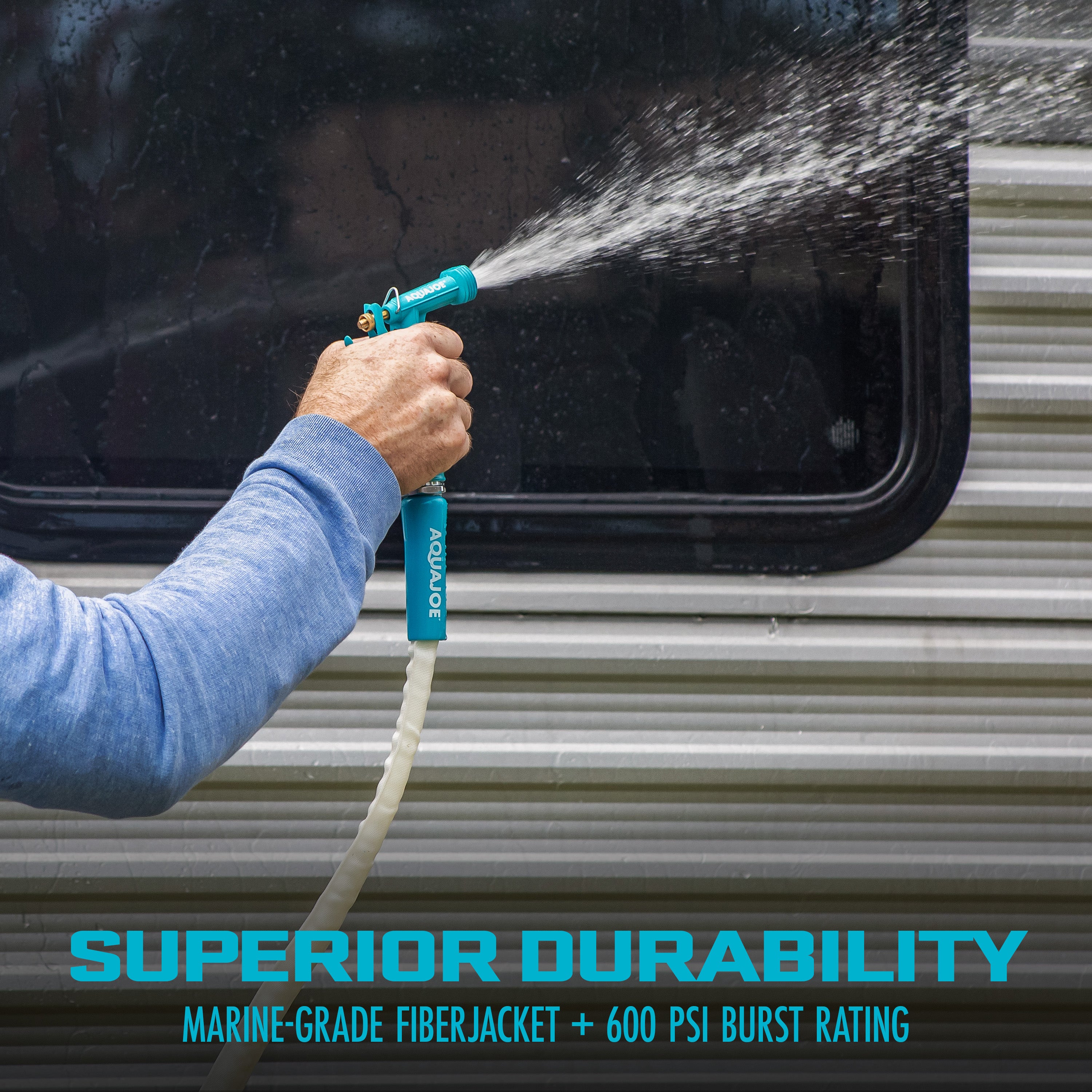 Aqua Joe AJFJH50 58 RV Superlight Marine Grade All-Purpose FiberJacket® RV Hose - 50ft Kink-Resistant Water Hose for RV, Boat & Outdoor Use