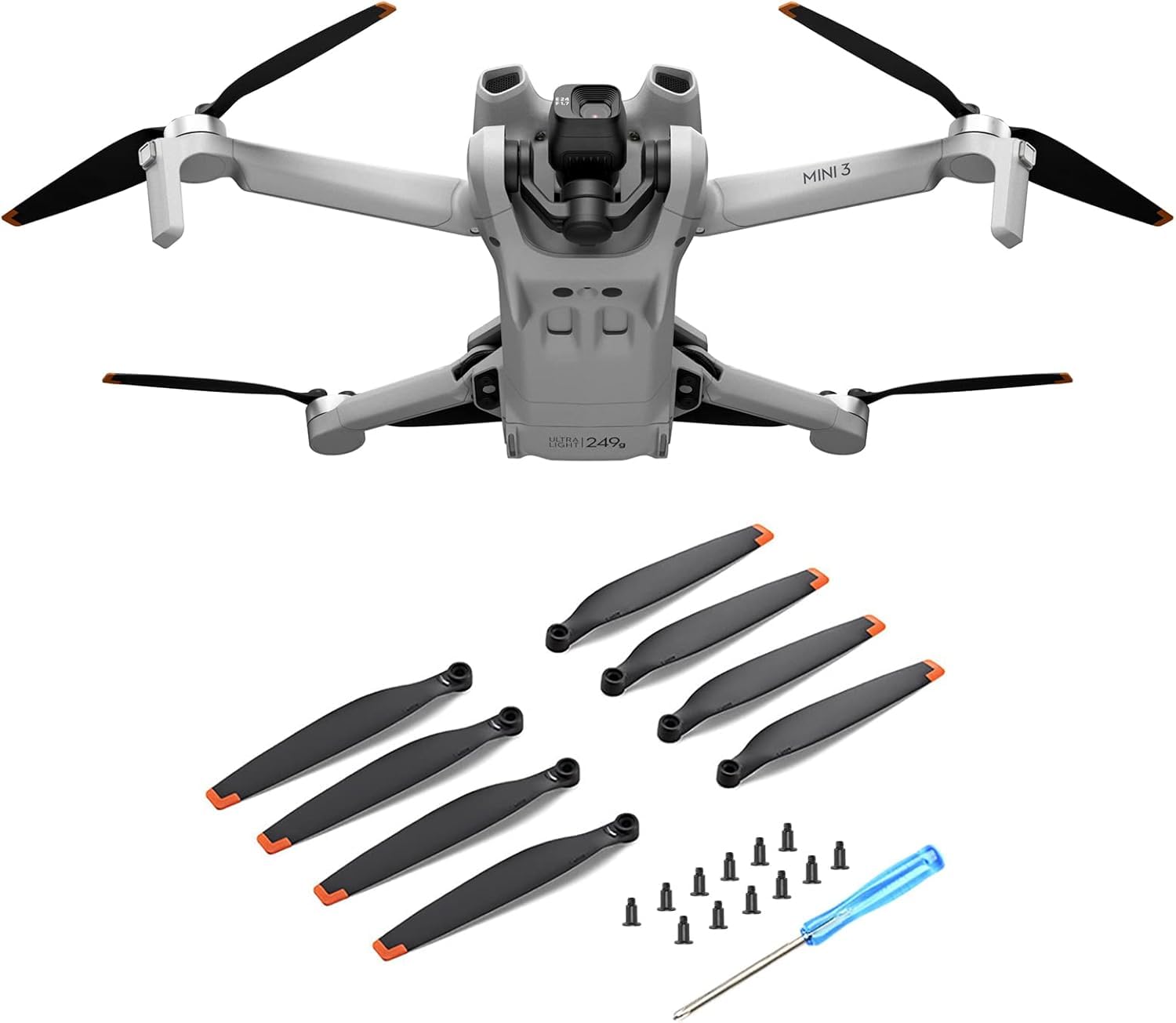 32Pcs DJI Mini 3 Replacement Propellers - Low Noise Drone Propeller Blades with Exclusive Screws & Orange Tip Screwdrivers | Perfect for Aerial Photography, Travel Vlogging & Outdoor Adventures