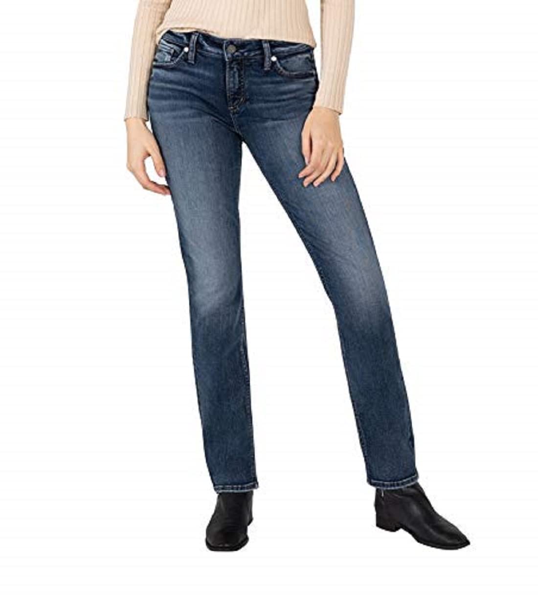 Silver Jeans Co. Women's Elyse Mid Rise Straight Leg Jeans - Comfortable & Stylish Denim Pants for Casual Wear, Office & Everyday Outfits