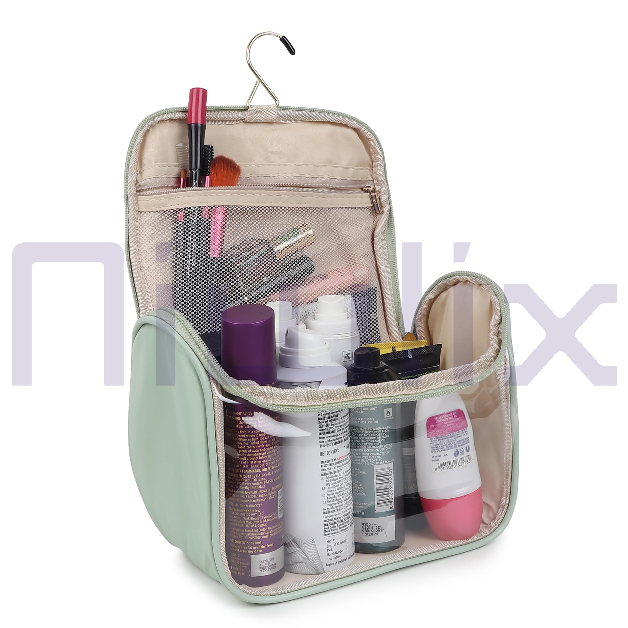 Niwlix Travel Makeup Bag - Waterproof Cosmetic Organizer Pouch for Women (Green, 23 x 12 x 18 cm) | Perfect for Shower, Gym, Beach & Vacation Essentials | Portable Toiletry Bag & Accessories Storage