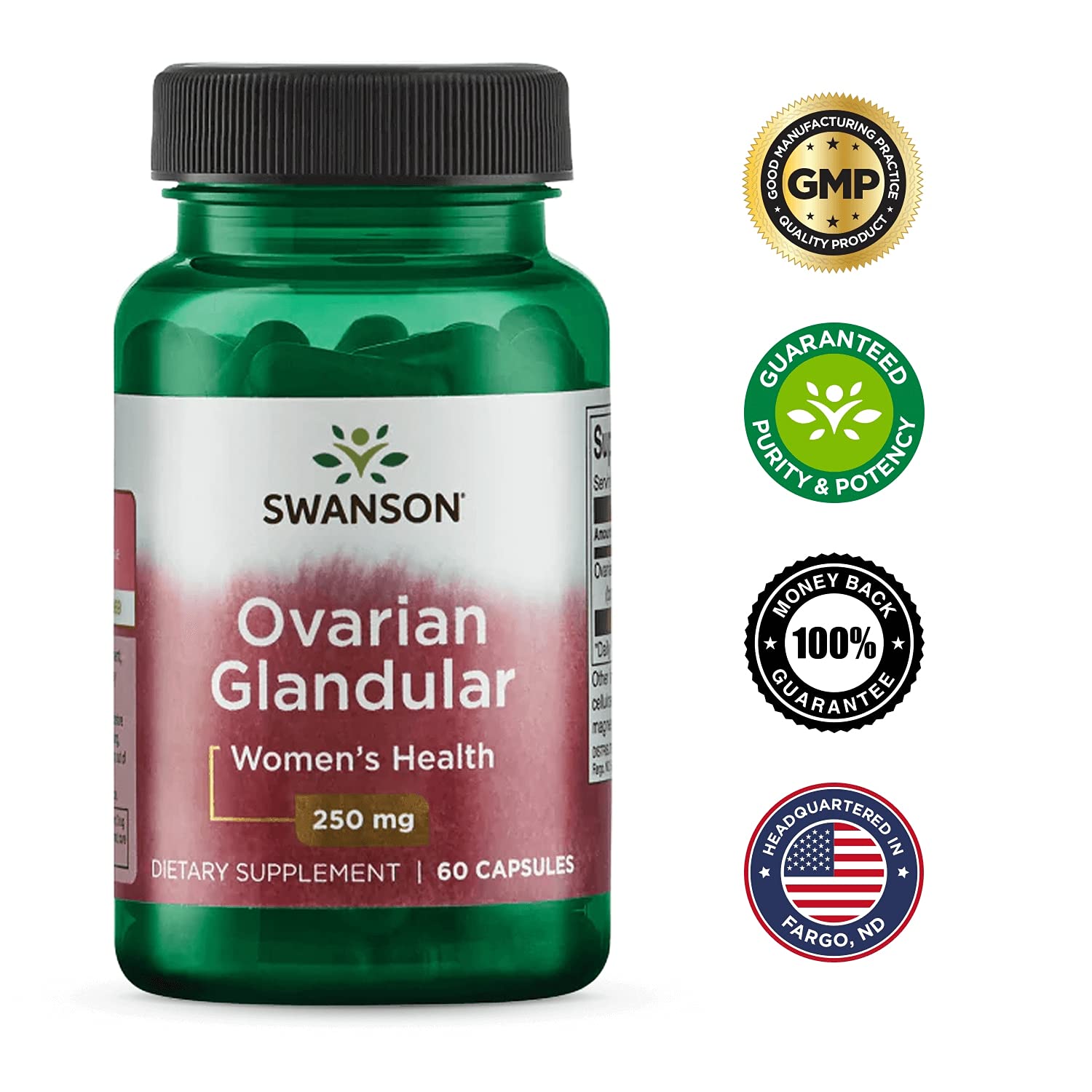 Swanson Ovarian Glandular Supplement for Women - 250mg Bovine Glandular Support for Hormonal Balance & Reproductive Health - 60 Capsules (3 Pack) - Ideal for Menopause Support & Natural Hormone Regulation