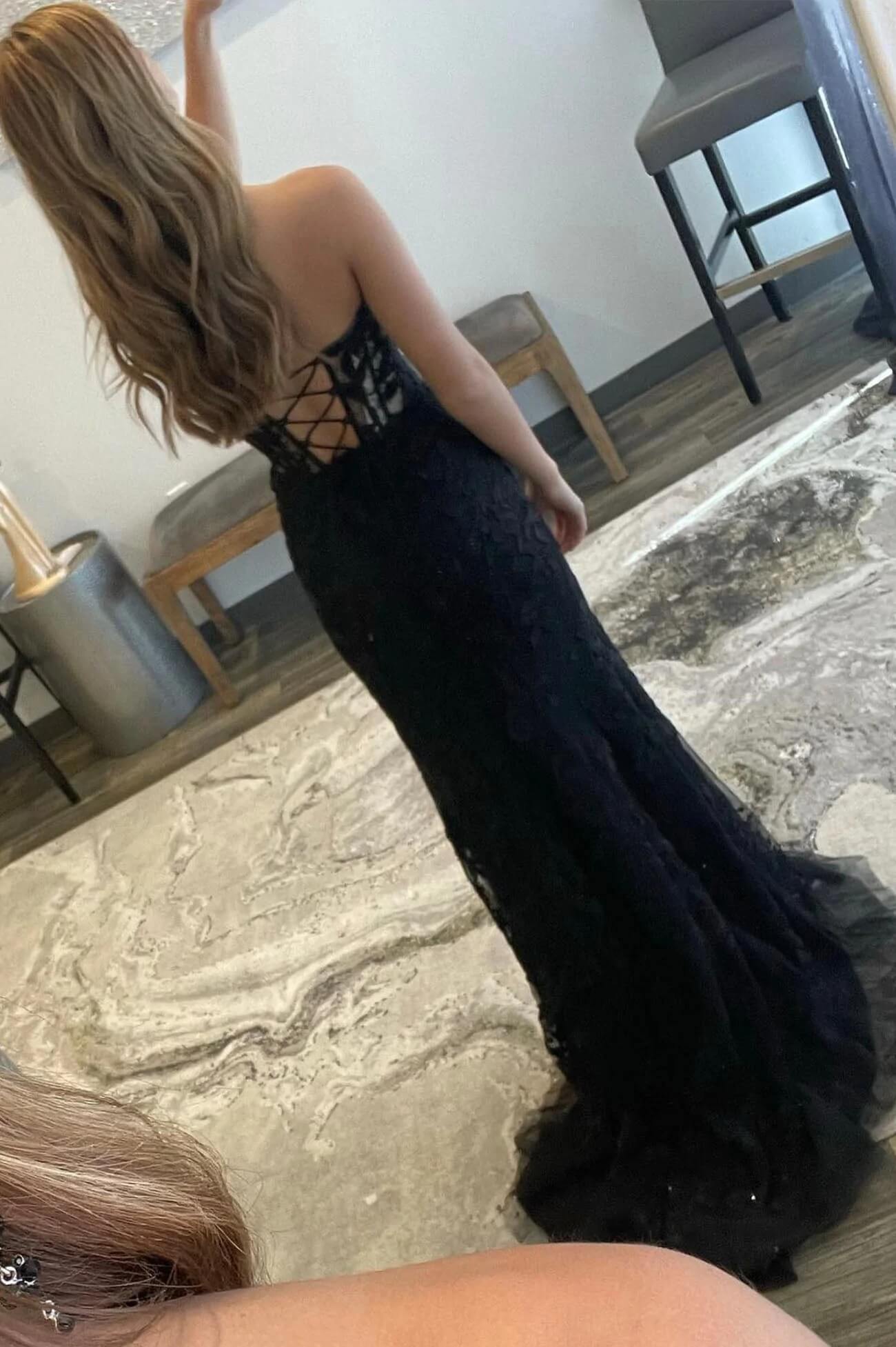 2025 Black Lace Prom Dress Strapless Mermaid Gown with High Slit - Elegant Long Evening Dress for Homecoming, Formal Events & Special Occasions